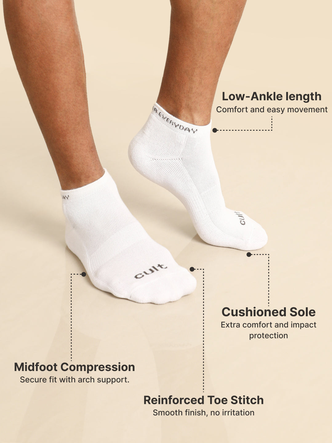 Sports Low Ankle Length Grey,White & Black Pack of 3 Men's Cotton Socks
