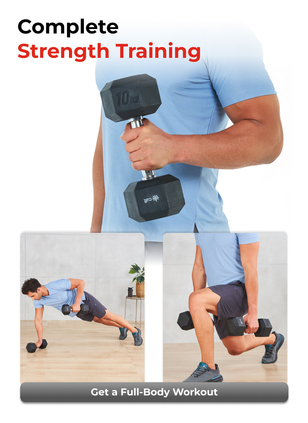 Cult 10Kg Hex Dumbbells For Home & Gym Exercises, Set of 2, (Black)