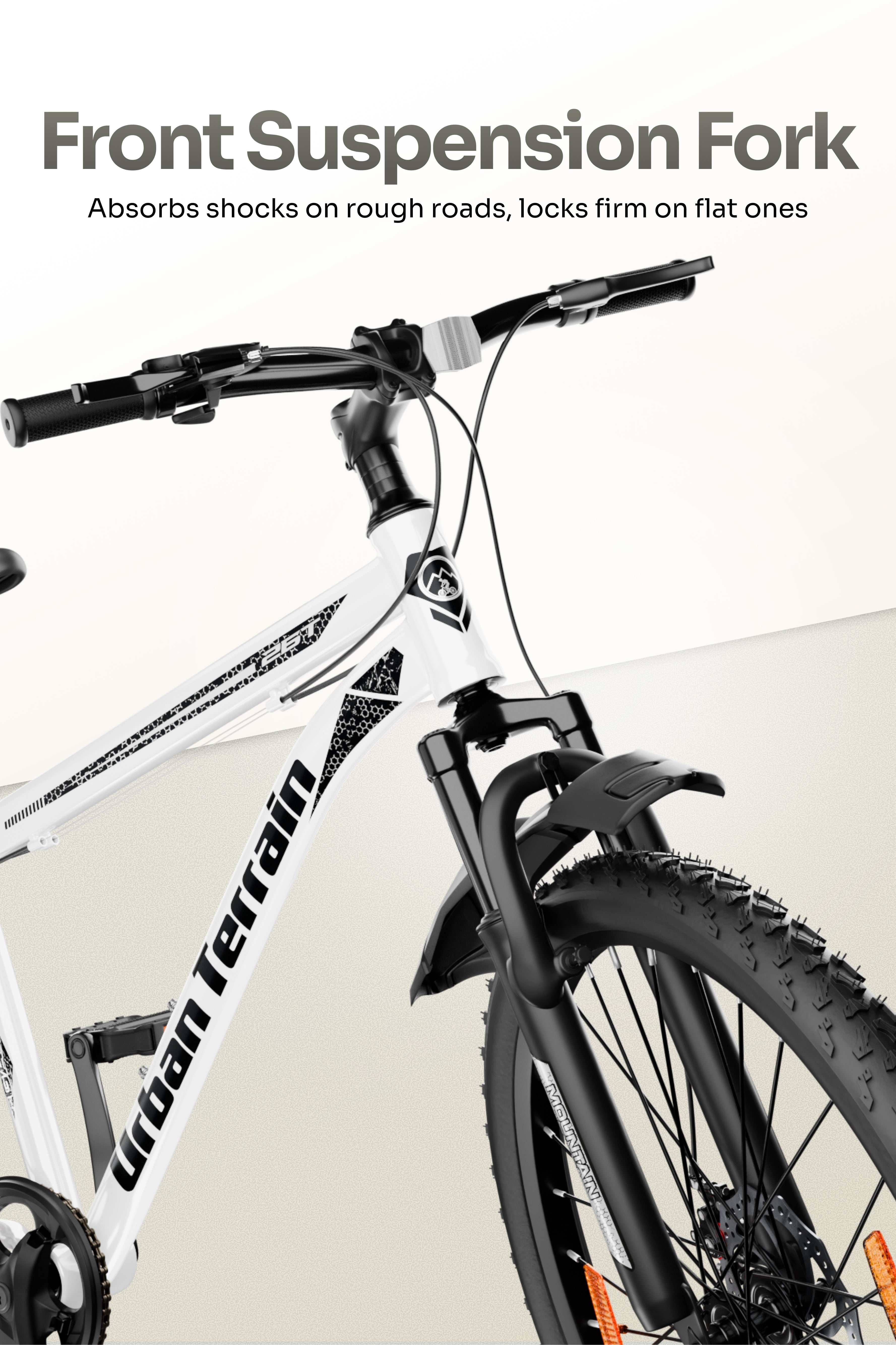 Galaxy Max Mountain Bike Steel 7 Speed Cycle 26 inch Tyre, White With Front Suspension, Single Wall Rim and Dual Disc Brakes Ideal For 5 ft to 5.7 ft