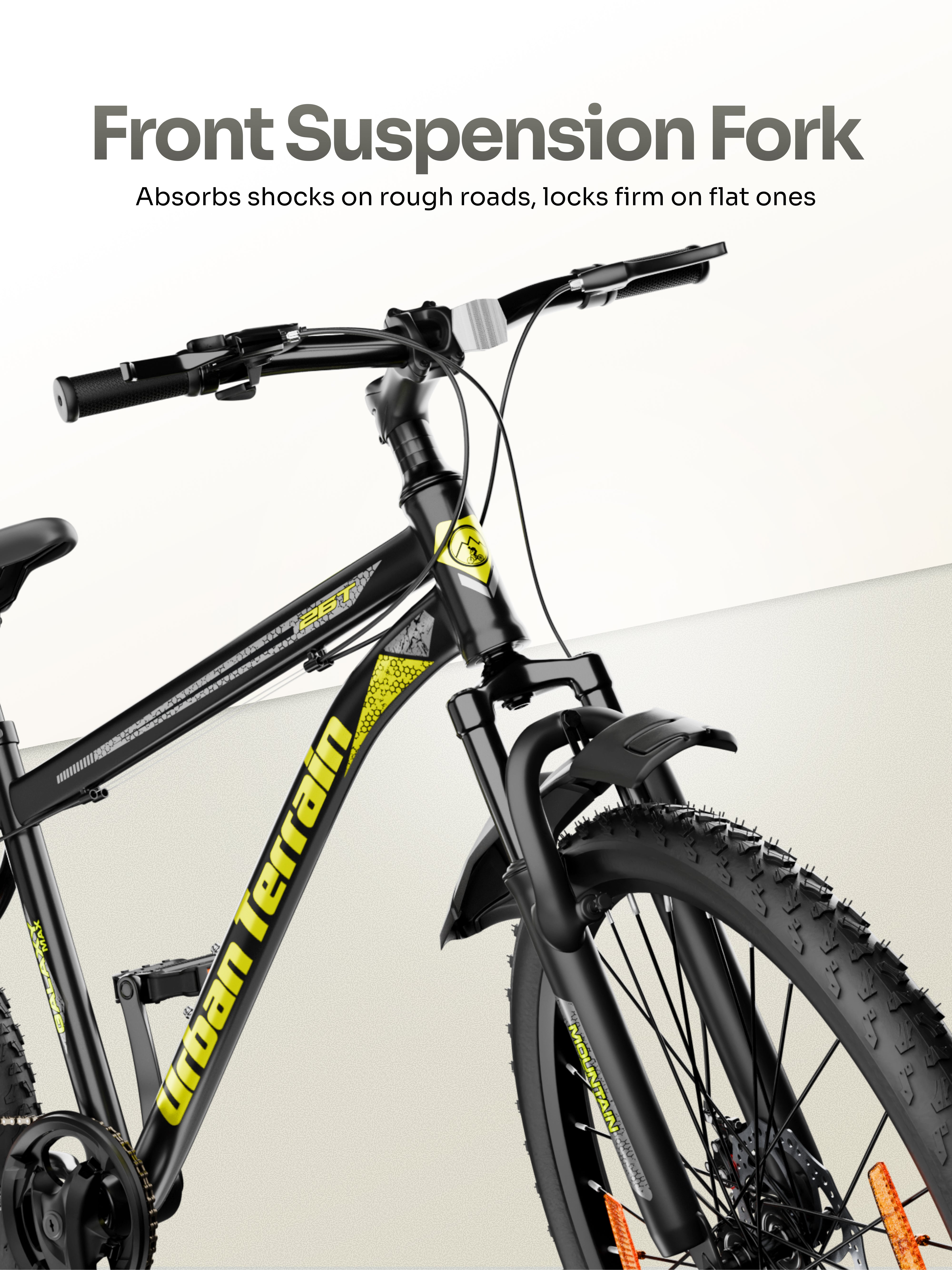 Galaxy Max Mountain Bike Steel 7 Speed Cycle 26 inch Tyre, Green With Front Suspension, Single Wall Rim and Dual Disc Brakes Ideal For 5 ft to 5.7 ft, Free Trainer Sessions and Cycling Event