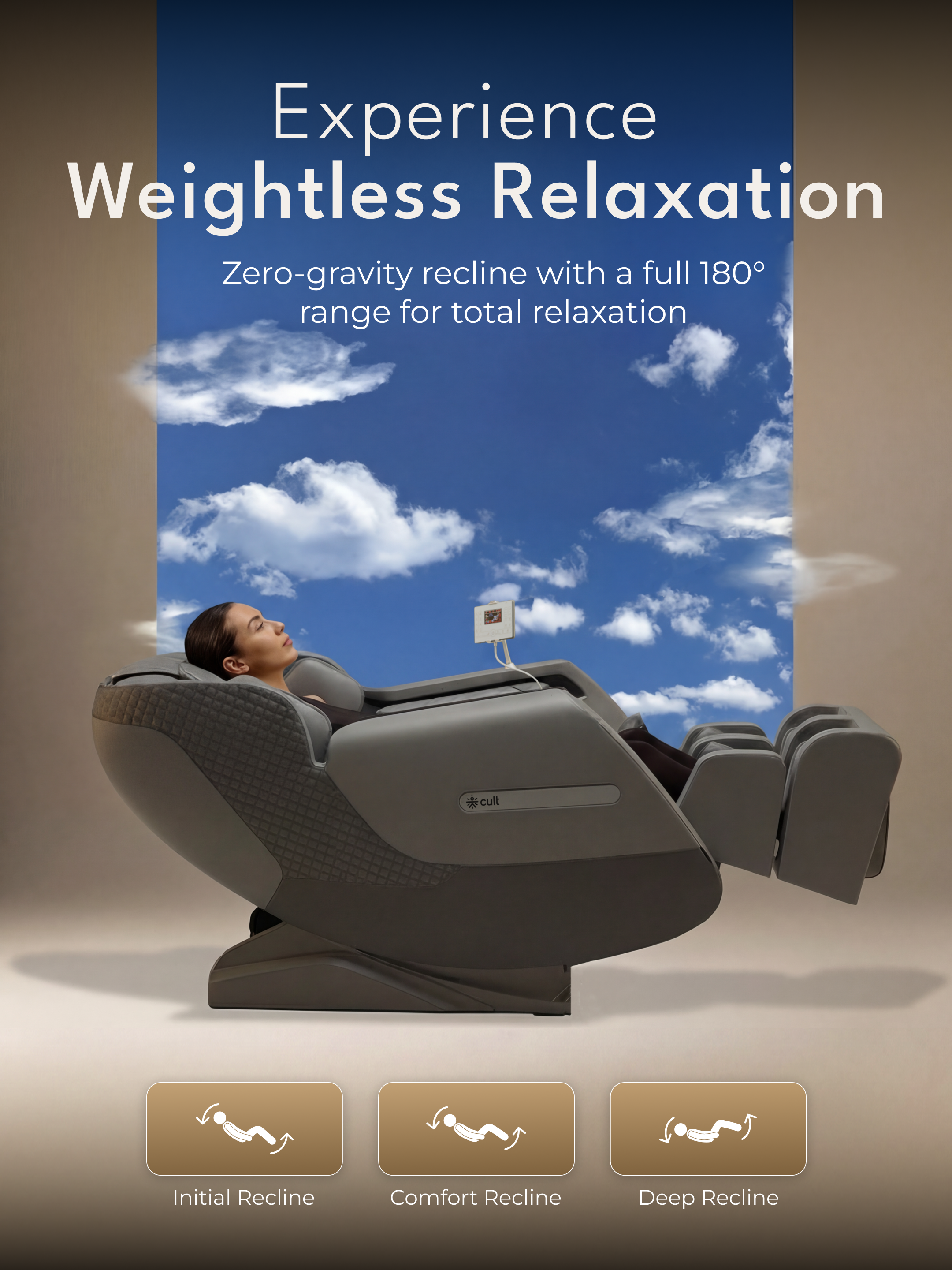 Cult LUXE Massage Chair | Zero Gravity with AI Voice & Bluetooth | 3D Experience | Smart Dial & 18 Preset Programs | Smart Touch Screen