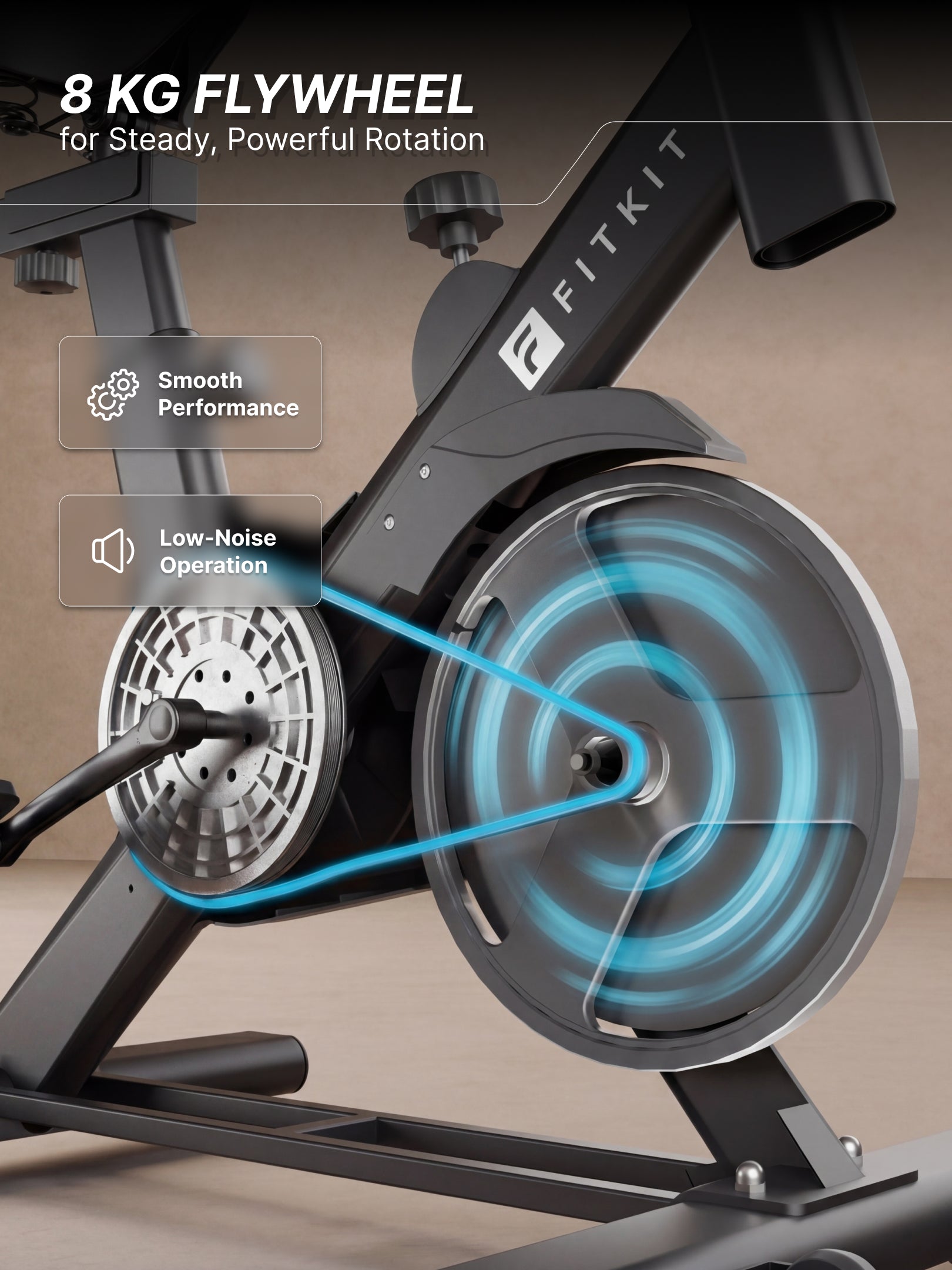 Fitkit by Cult FK8001 Spin Bike with 8Kg Flywheel, LED screen, Adjustable Brake Pad Resistance with Belt Drive System for Fitness at Home Workouts | Max Weight : 130 kg (Black)