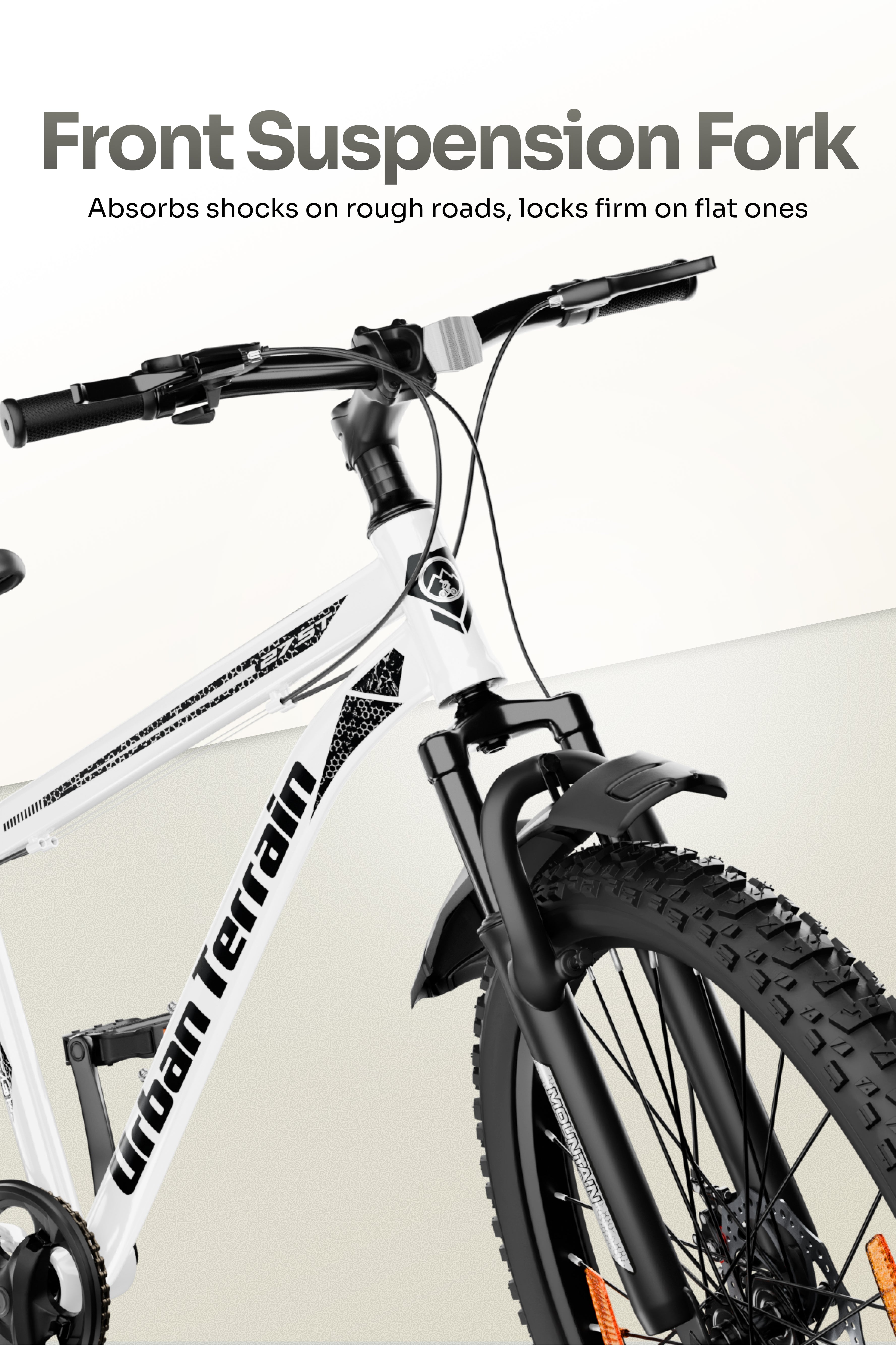 Galaxy Max Mountain Bike Steel 7 Speed Cycle 27.5 inch Tyre, White With Front Suspension, Single Wall Rim and Dual Disc Brakes Ideal For 5.2 ft to 6 ft