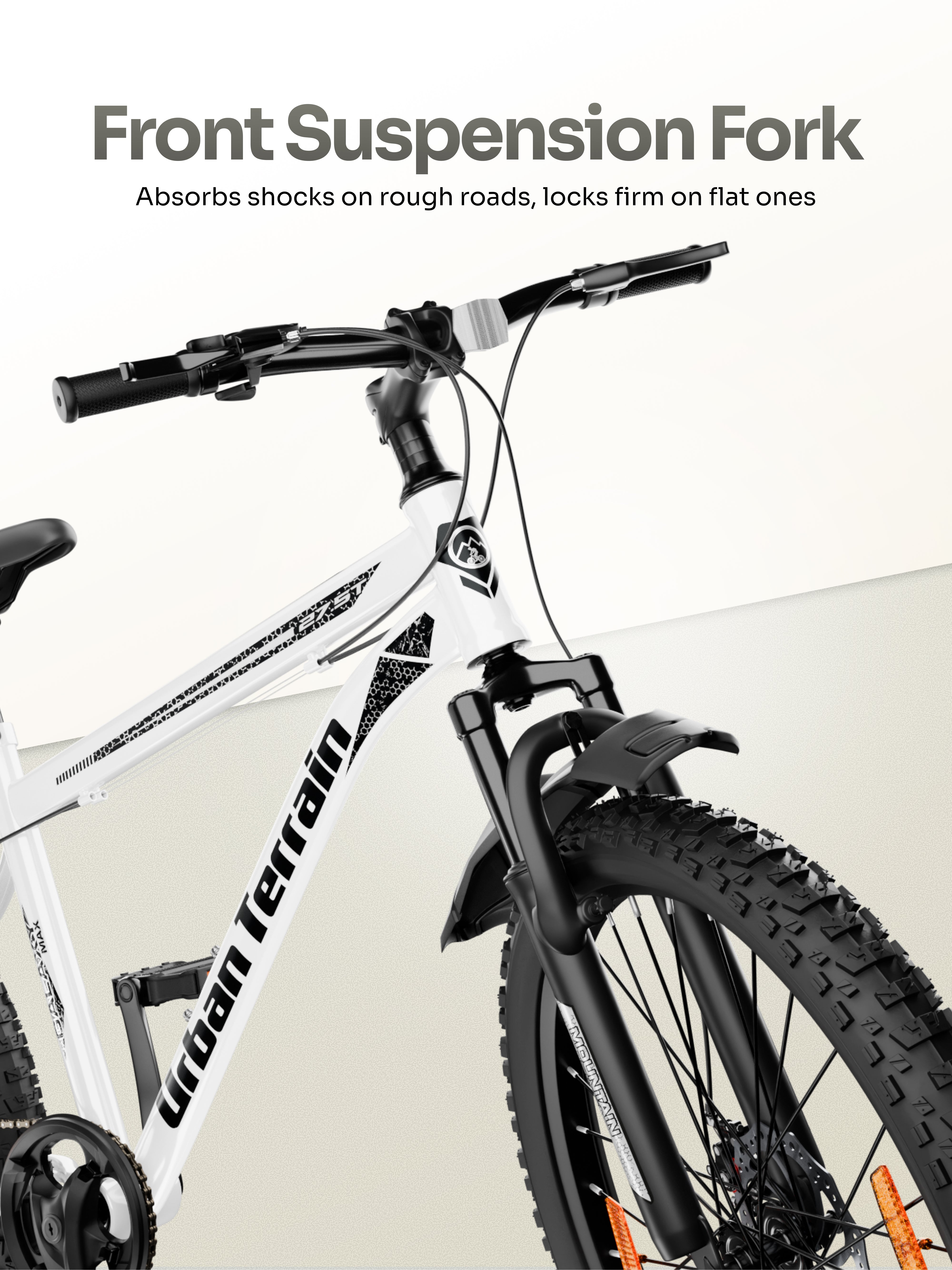 Galaxy Max Mountain Bike Steel 7 Speed Cycle 27.5 inch Tyre, White With Front Suspension, Single Wall Rim and Dual Disc Brakes Ideal For 5.2 ft to 6 ft