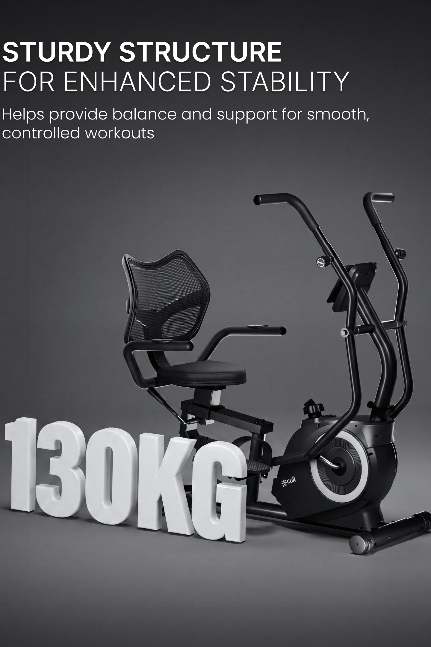 Cult Recumbent Exercise Bike | 16-Level Magnetic Resistance | Moving Handlebars | Adjustable Seat | LCD Display | Heart Rate Sensors | 130 kg Capacity | Self-Powered Exercise Cycle for Home