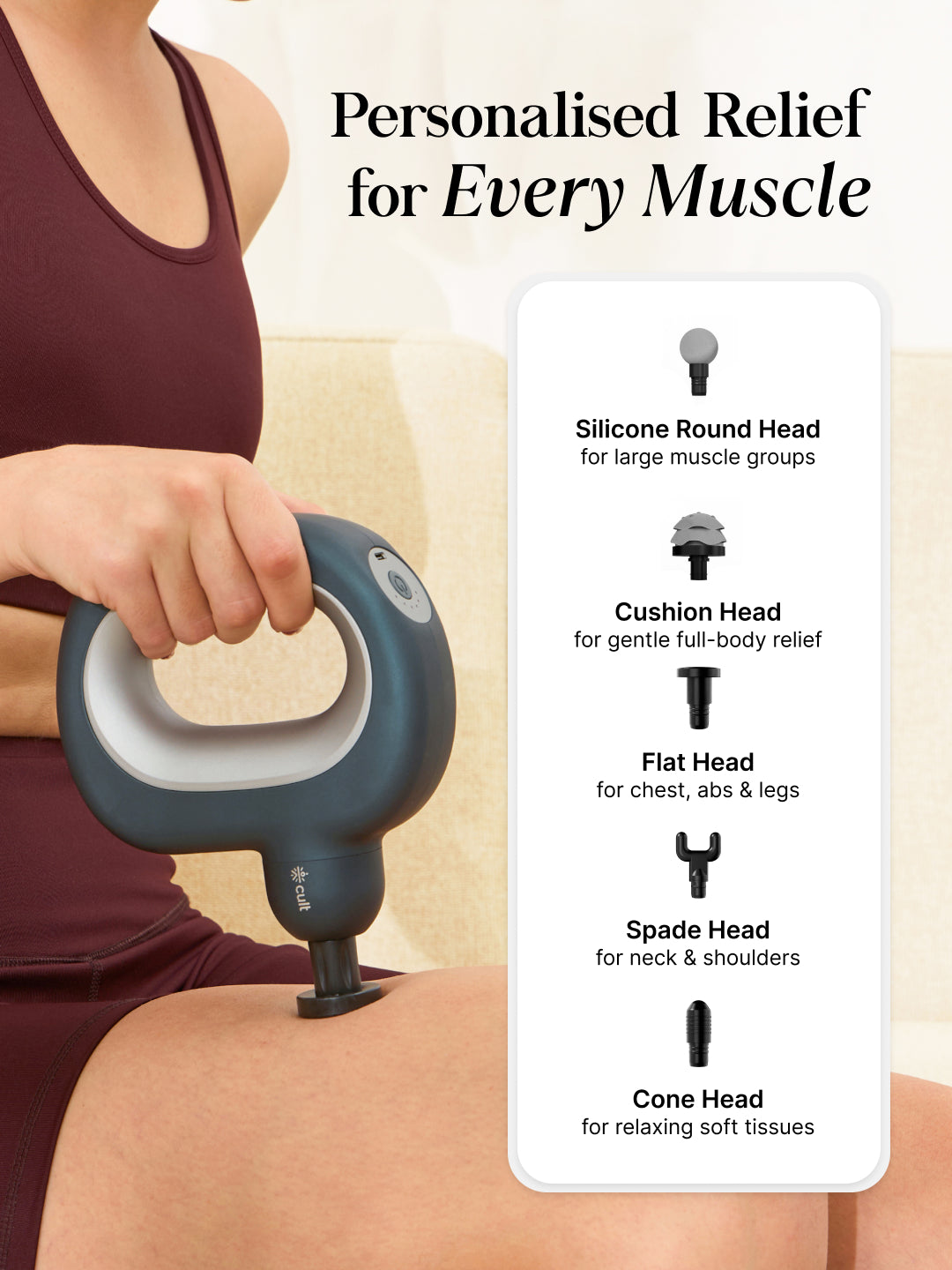 Cult Halo Premium Full Body Gun Massager with Multi-Grip Handle, 5 Massage Heads & 6 Adjustable Speeds, 3 hour battery, Blue