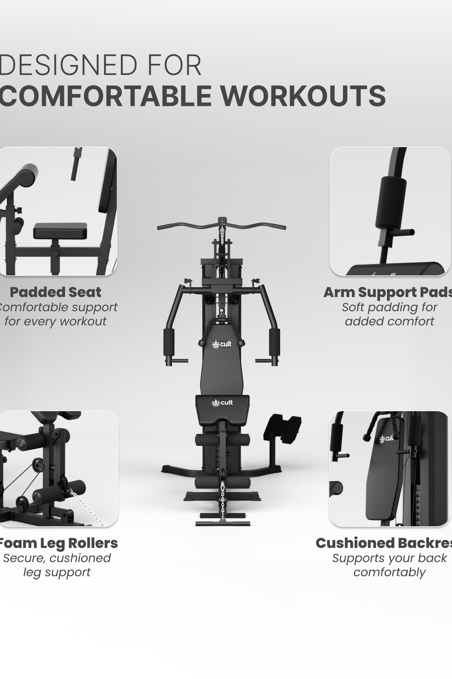 Cult Home Strength Multi Gym Machine | 70 kg Weight Stack | Multi Exercises | High, Mid & Low Pulley | Adjustable Seat | All-in-One Home Gym Equipment for Full Body Strength Training