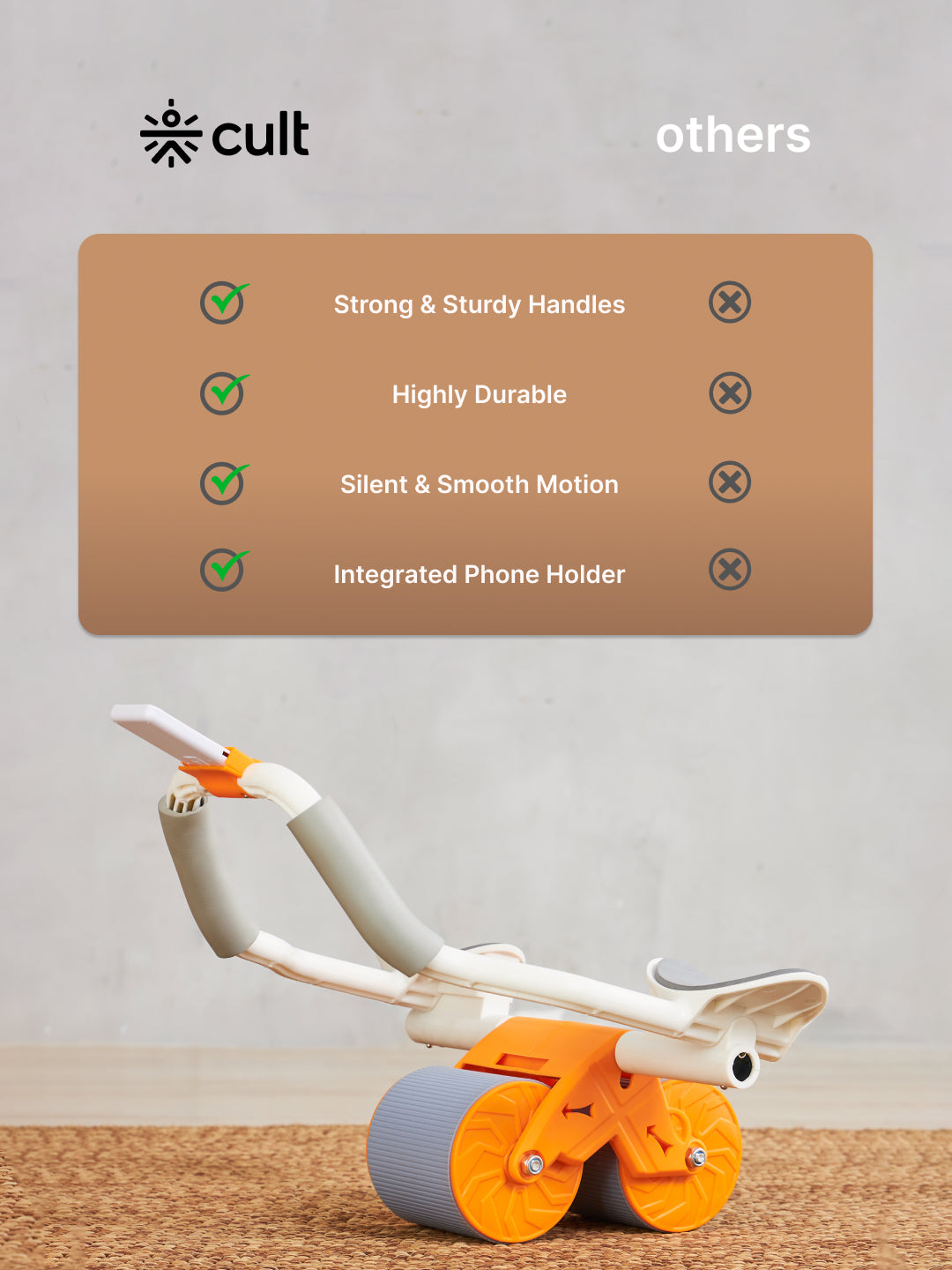 Ab Roller for Men & Women, with Elbow Support, Timer , Mobile Holder