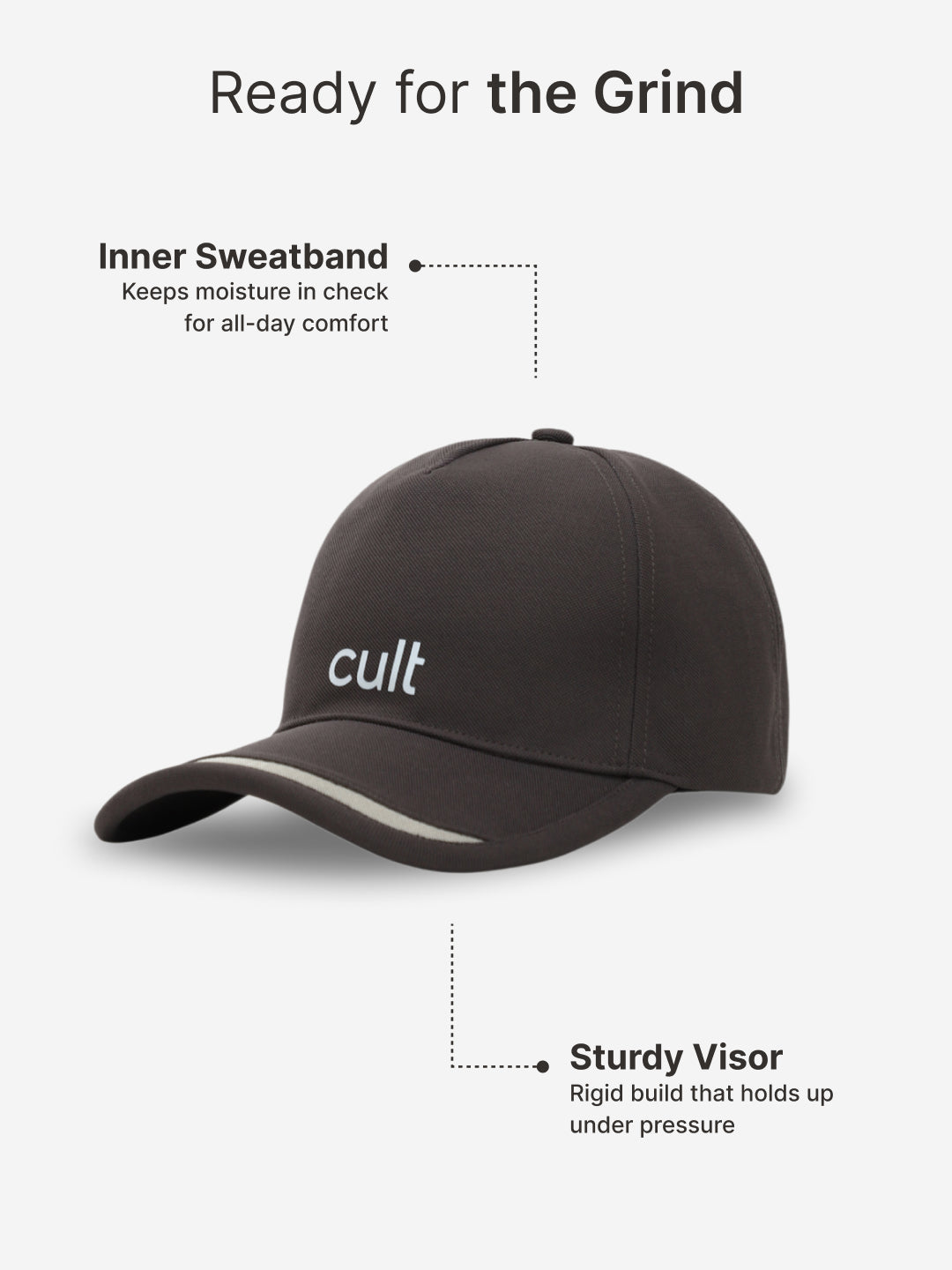 cult Front Pop Cap Charcoal with Grey- Unisex Adjustable Cap for Men & Women