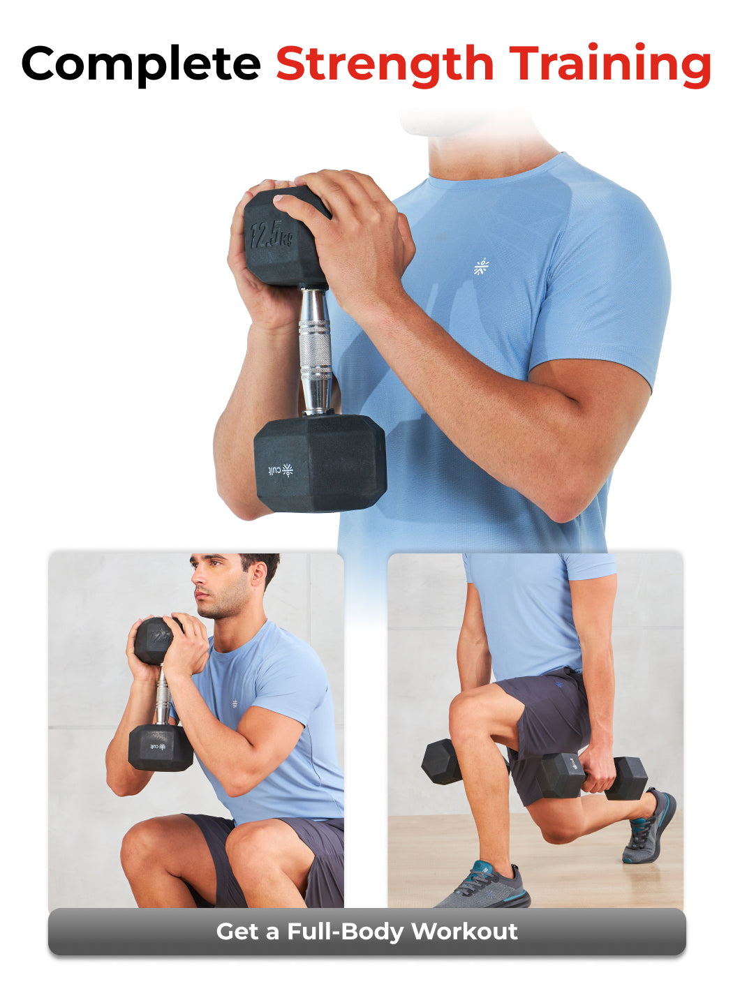 Cult 12.5Kg Hex Dumbbells For Home & Gym Exercises, Set of 2, (Black)