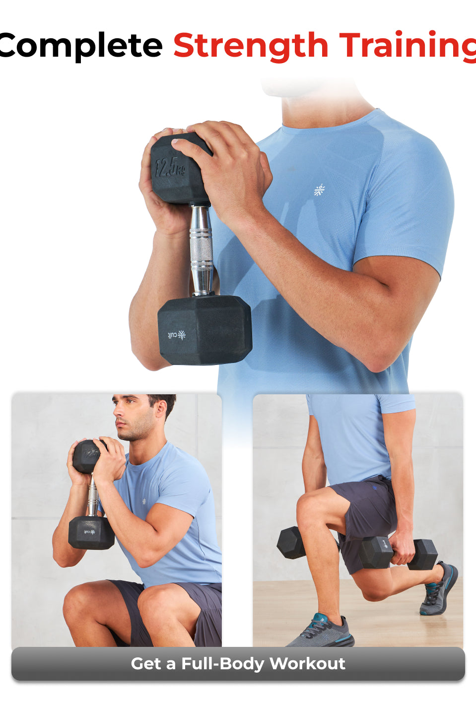 Cult 12.5Kg Hex Dumbbells For Home & Gym Exercises, Set of 2, (Black)