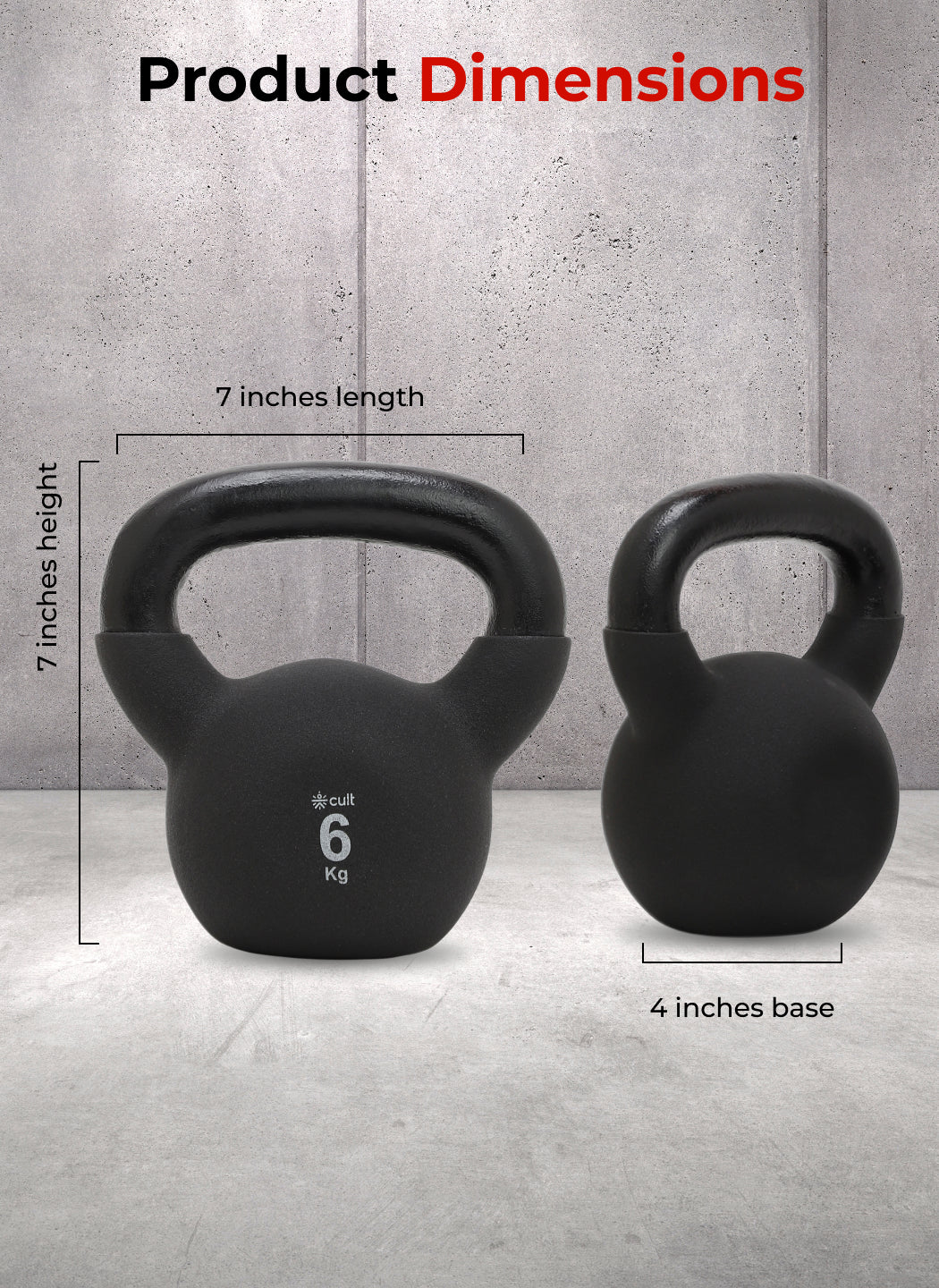 Cult 6kg Neoprene Anti-Slip Grip Kettlebell for Home Workout - Black