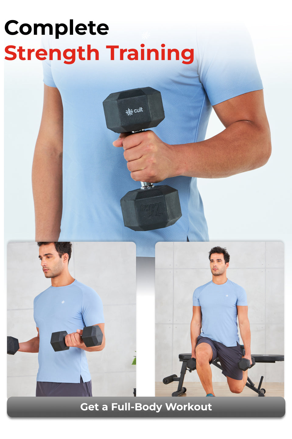 Cult 7.5Kg Hex Dumbbells For Home & Gym Exercises, Set of 2, (Black)