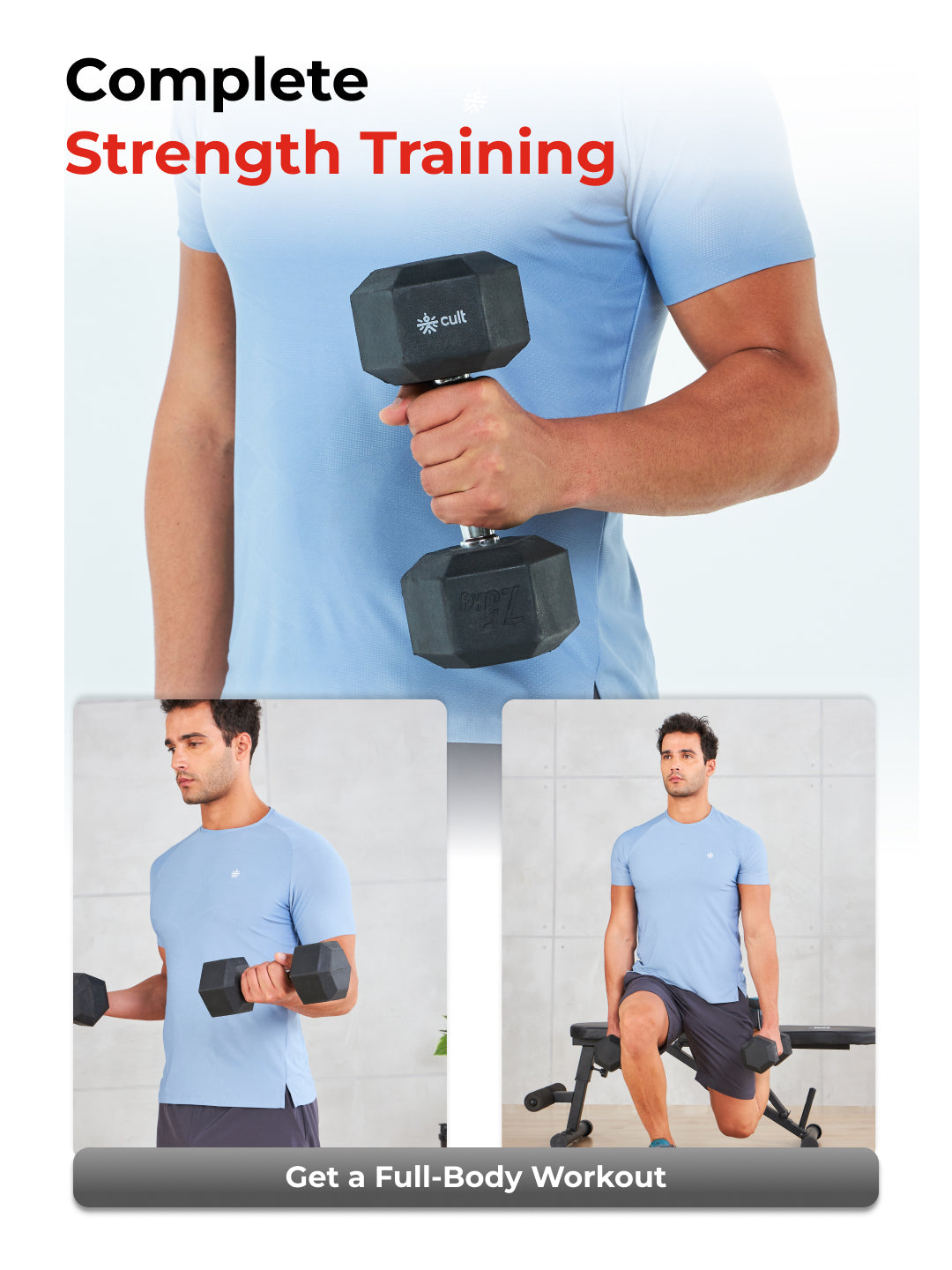 Cult 7.5Kg Hex Dumbbells For Home & Gym Exercises, Set of 2, (Black)