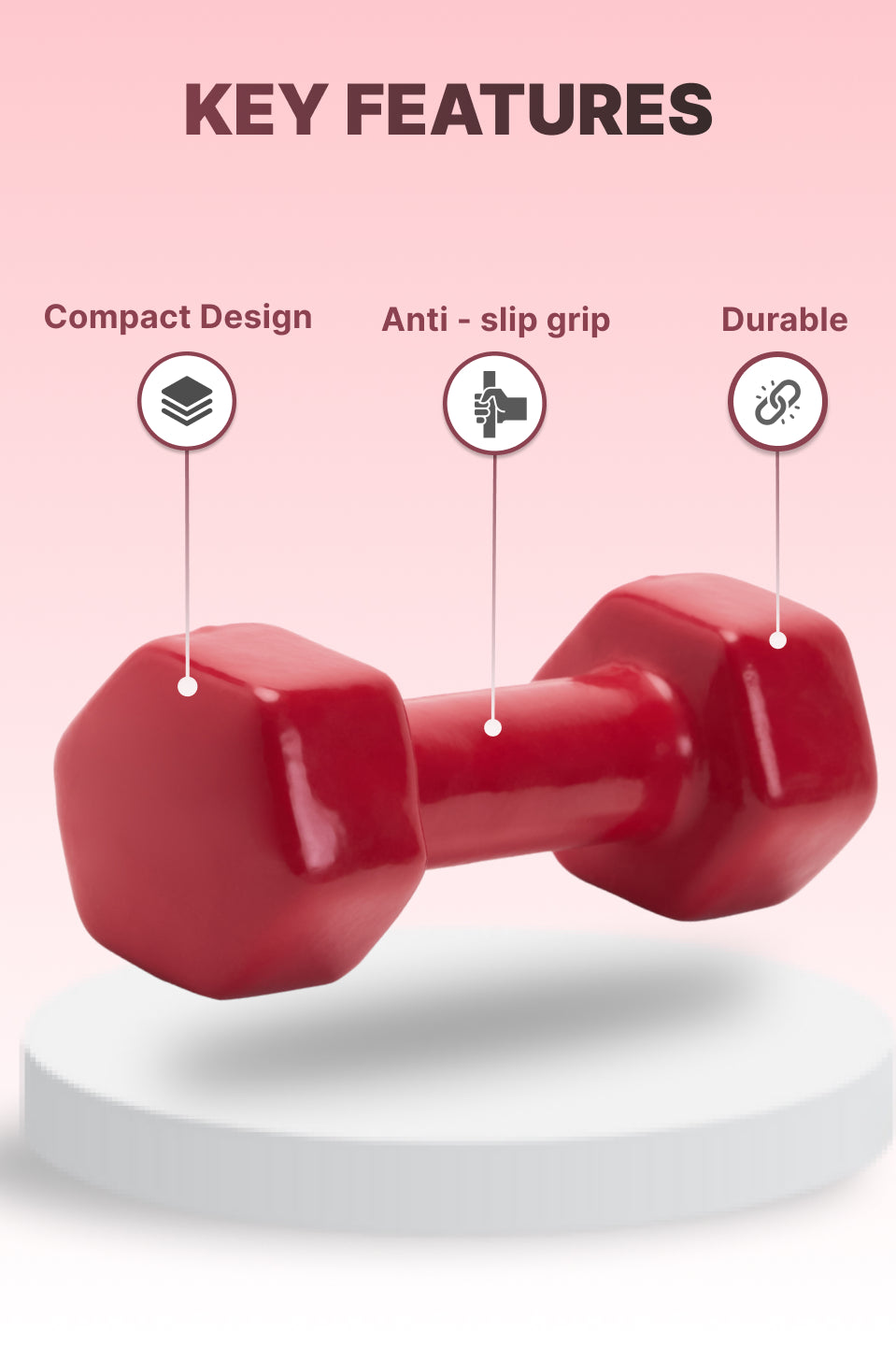 Cult 2KGx2 Vinyl Dumbbells For Home & Gym Exercises (Red)