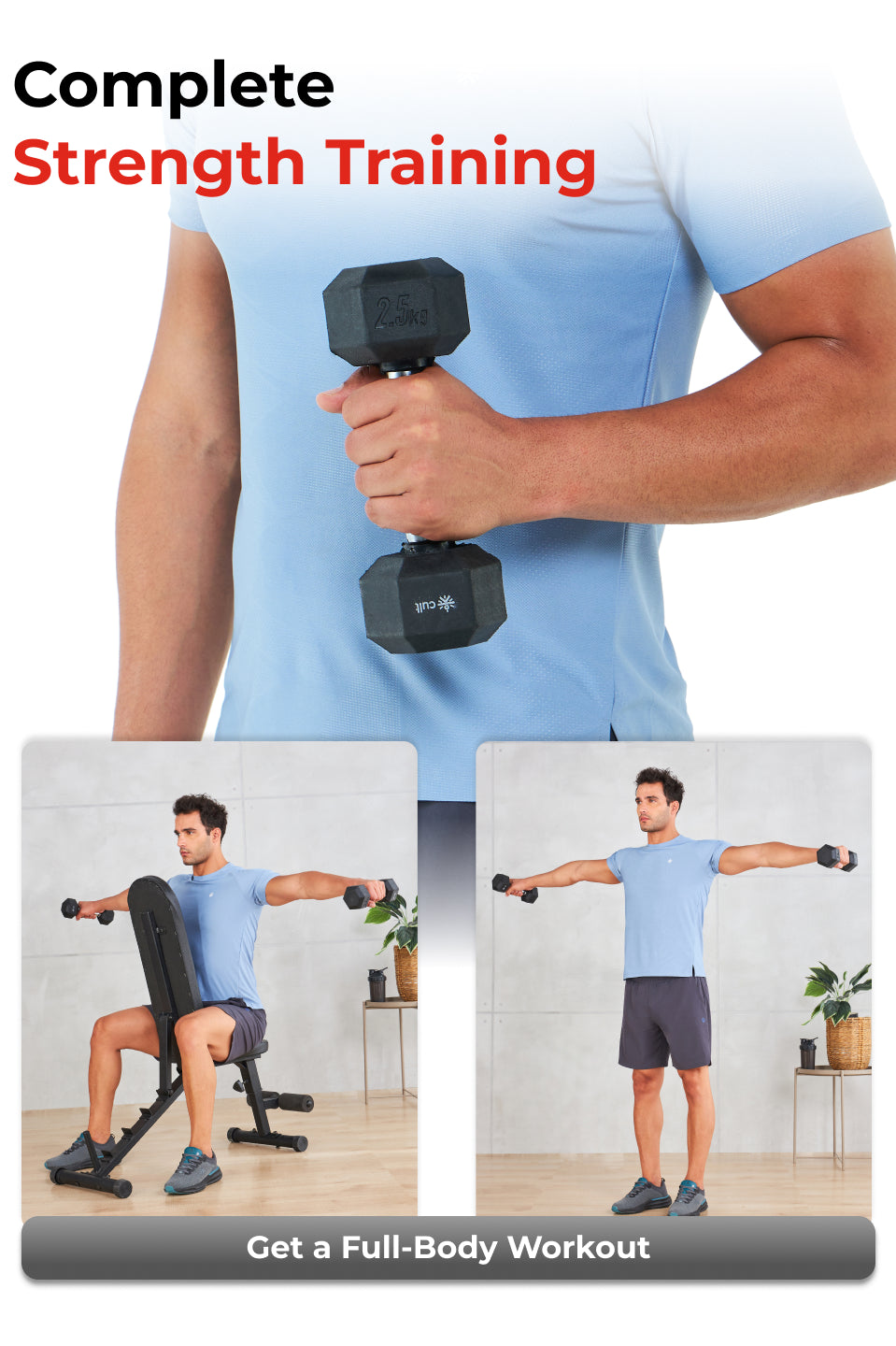 Cult 2.5Kg Hex Dumbbells For Home & Gym Exercises, Set of 2, (Black)