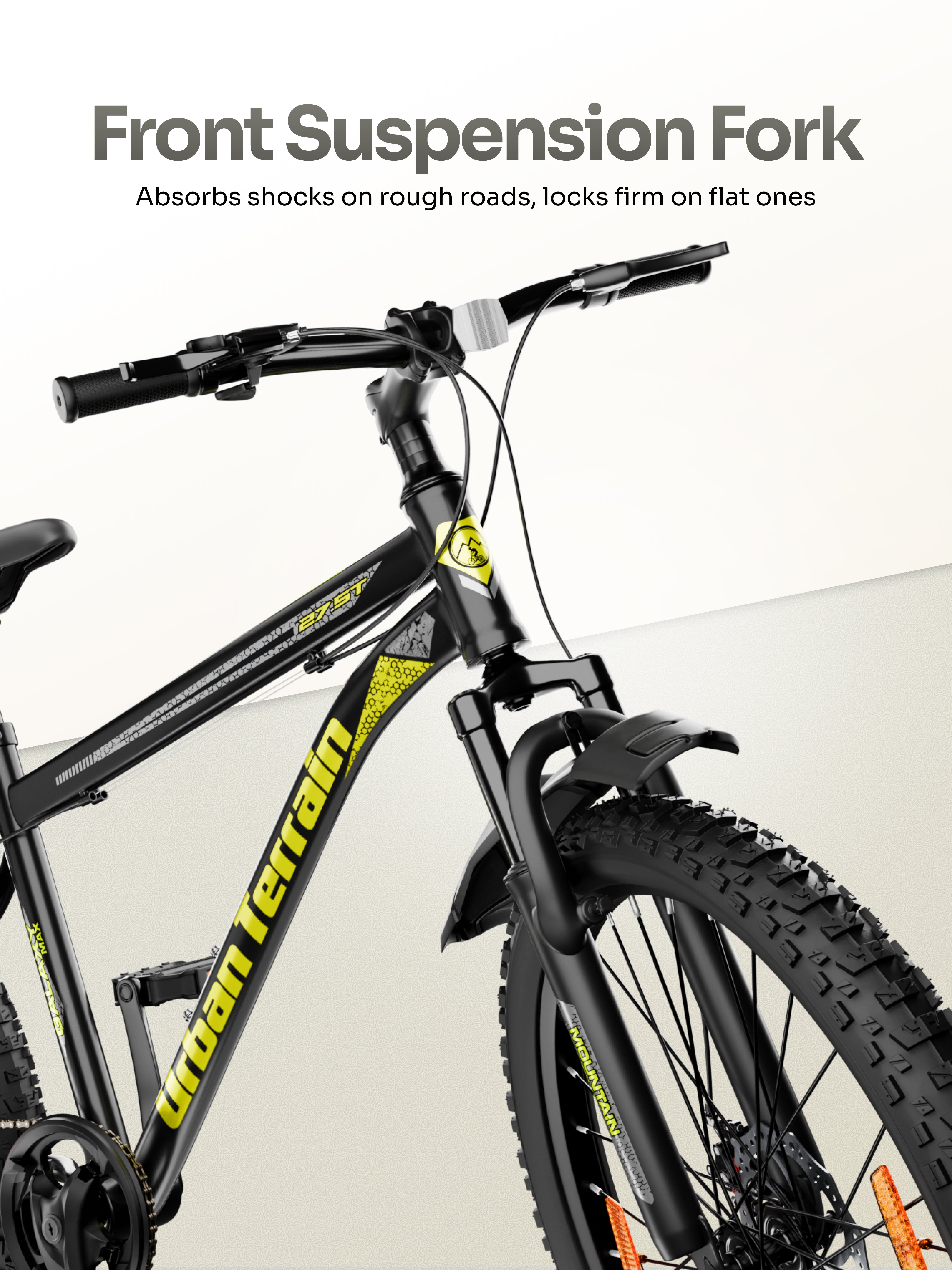 Galaxy Max Mountain Bike Steel 7 Speed Cycle 27.5 inch Tyre, Green With Front Suspension, Single Wall Rim and Dual Disc Brakes Ideal For 5.2 ft to 6 ft