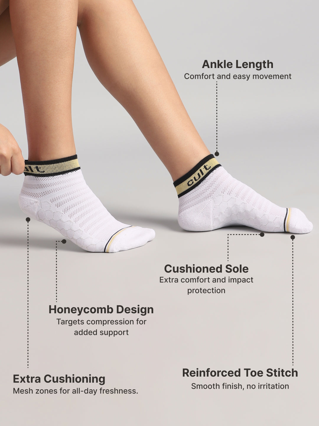 Cult Sports Ankle Length Socks Honey Comb Pattern Pack of 3-Orange, Yellow & White