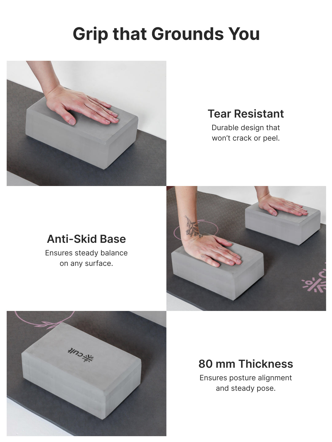 Pack of 2 EVA Yoga Blocks 80mm Dark Grey – Non-Toxic, Anti-Skid & Durable