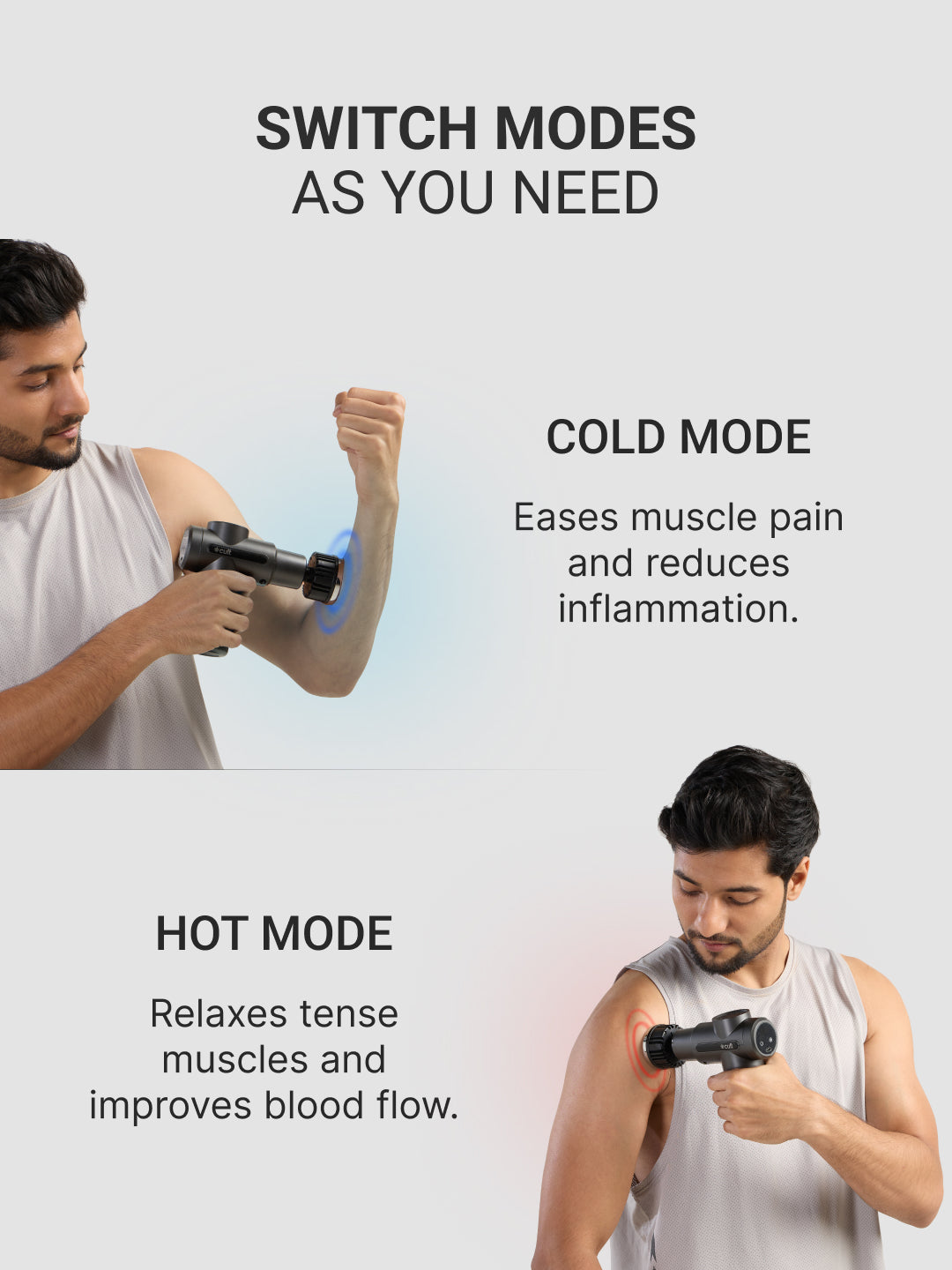 Cult Impact Edge Deep tissue massage gun, Dual Hot and Cold therapy head, 3000mAh battery, 6-speed intensity, Silicone round head, Full body gun massager machine