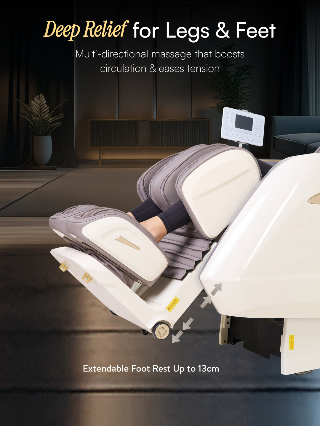 Cult Nirvana Advanced 4D Massage Chair with Leg Massager | Extended SL Track | 22 Auto Programs | Waist Heating | Zero-Gravity | AI Voice Control (Beige & White) - (6 Months extended Warranty)