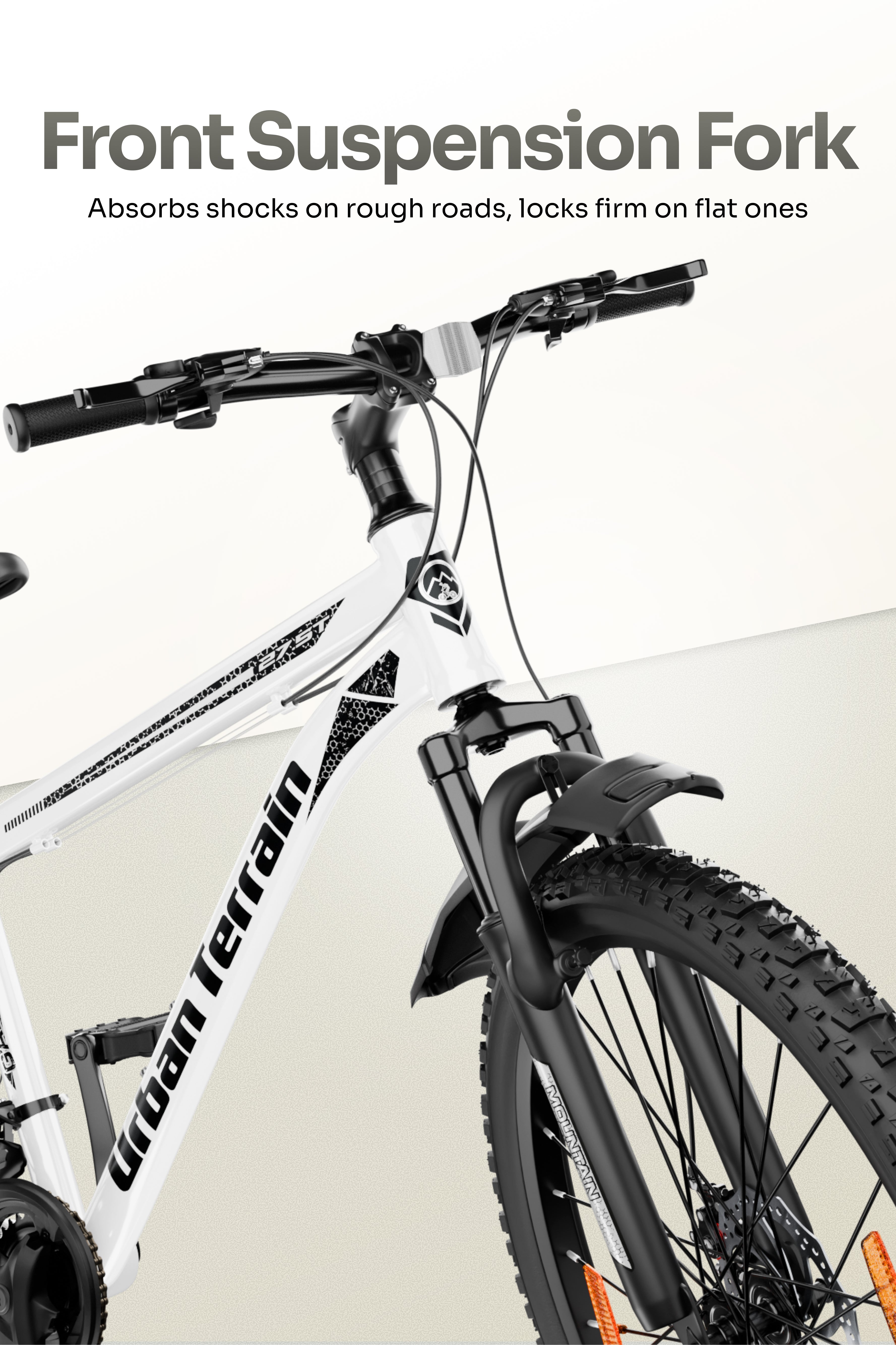 Galaxy Ultra Mountain Bike Steel 21 Speed Cycle 27.5 inch Tyre, White With Front Suspension, Single Wall Rim and Dual Disc Brakes Ideal For 5.2 ft to 6 ft