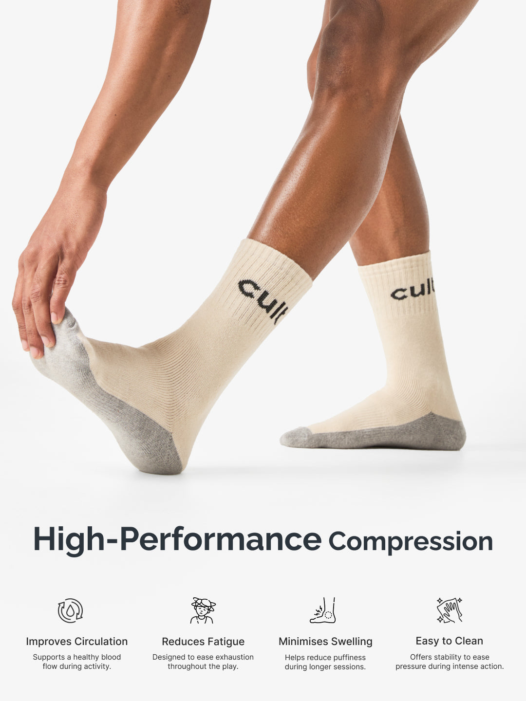 Cult Cricket Socks Unisex Cotton Calf-Length Cushioned, Moisture-Wicking & Stretchable Performance Socks Off White