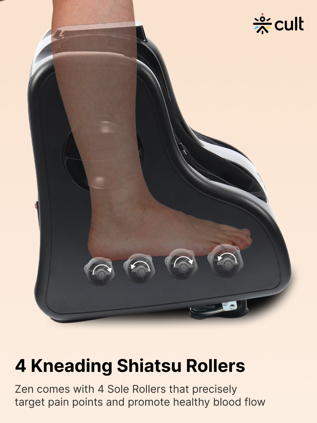 Cult Zen Foot & calf massager with Air Compression, Vibration & Warm Therapy, Pain Relief, Improves Blood Circulation, Suitable for Home usage