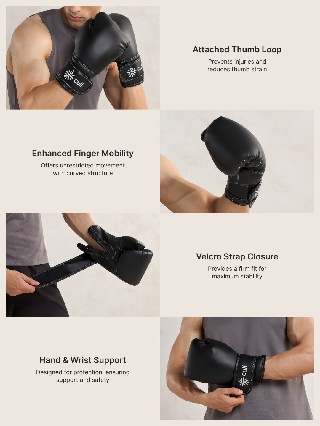 Cult Boxing Gloves 14 OZ – Pro-Style Training Gloves for Sparring, Heavy Bag & Mitt Work – Premium PU Leather – Black