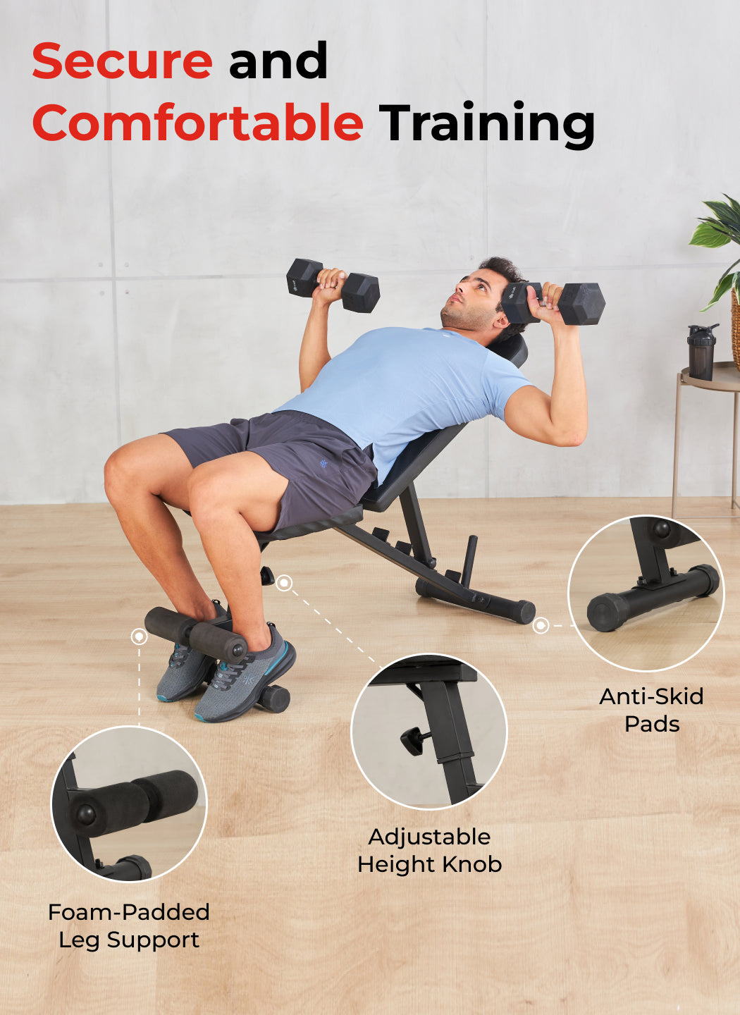 FITKIT by Cult Adjustable Bench for Home Workout with Leg Support | 350kg Weight Capacity