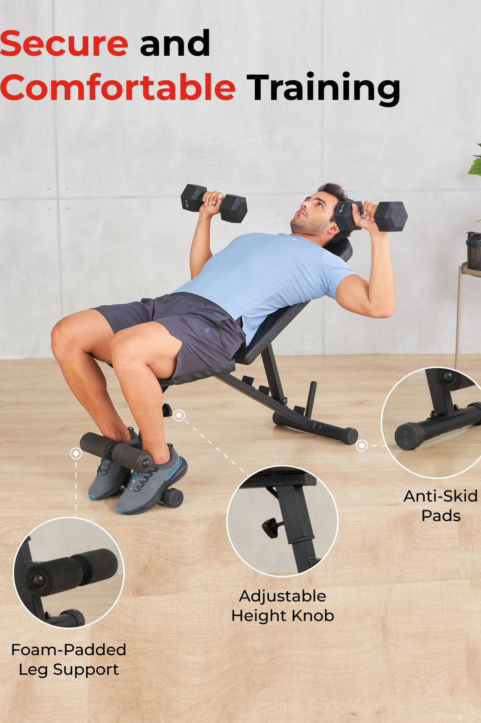 FITKIT by Cult Adjustable Bench for Home Workout with Leg Support | 350kg Weight Capacity