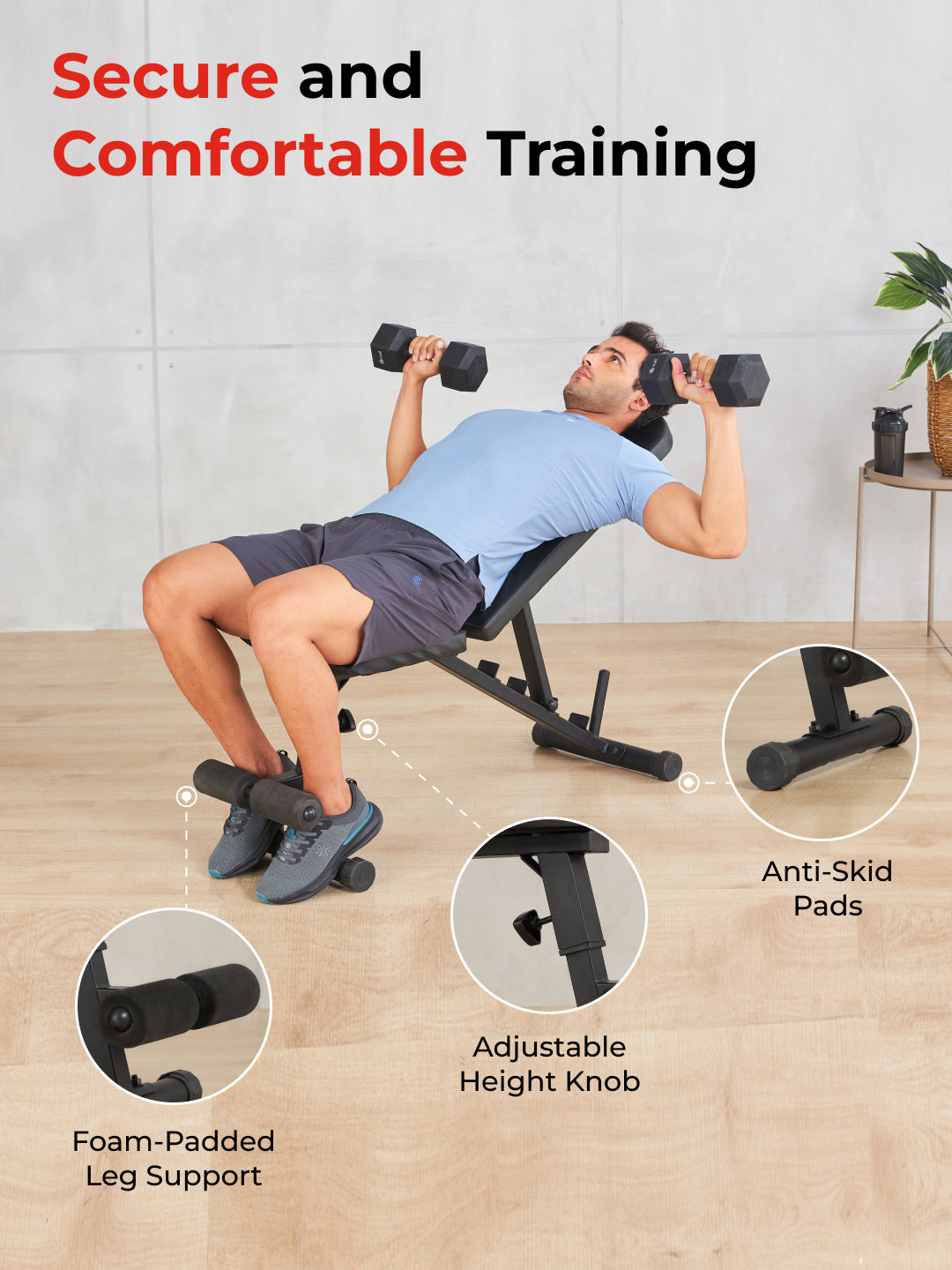 FITKIT by Cult Adjustable Bench for Home Workout with Leg Support | 350kg Weight Capacity