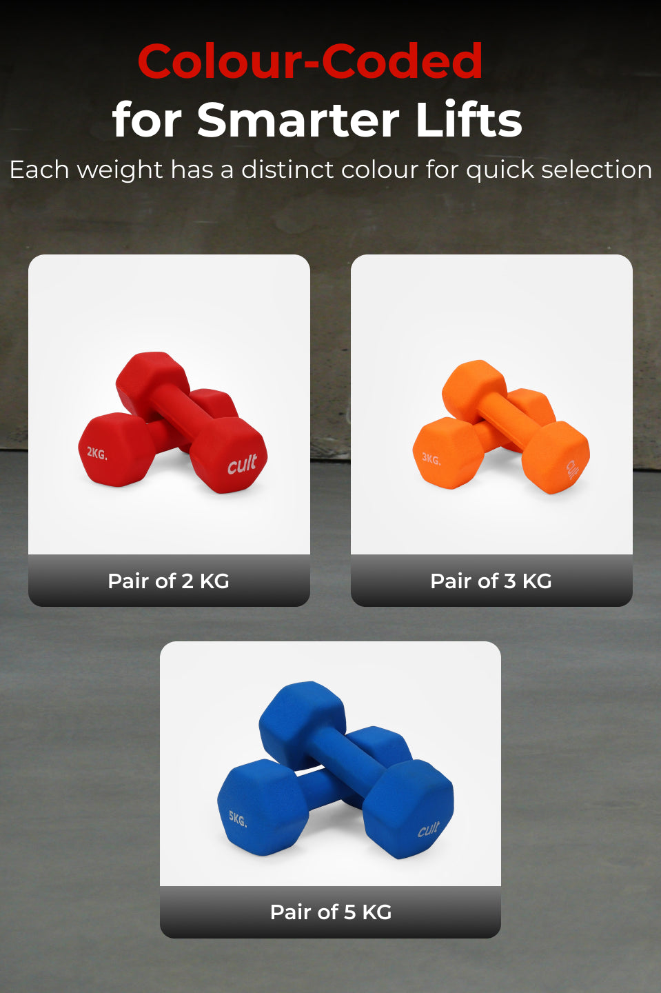 Cult Neoprene Dumbbells Combo for Home Gym Exercise (2kg + 3kg + 5kg Set) 20kg | Dumbbells with Rack