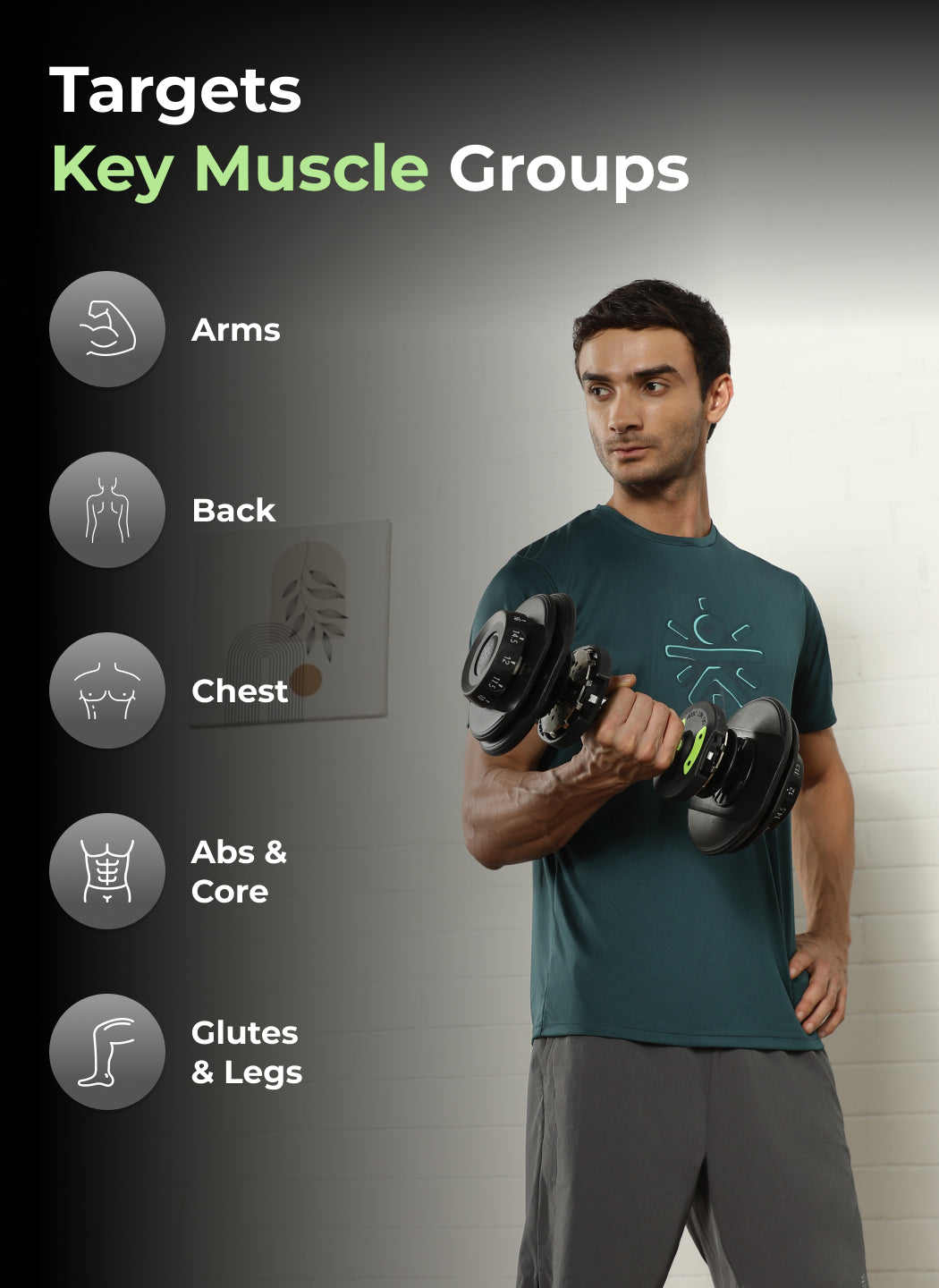 Cult 16kg Adjustable Dumbbell | 12 Weight Options (1.5kg-16kg) | Quick Weight Adjustment Dial | Non-Slip Compact Home Gym Dumbbell - Black