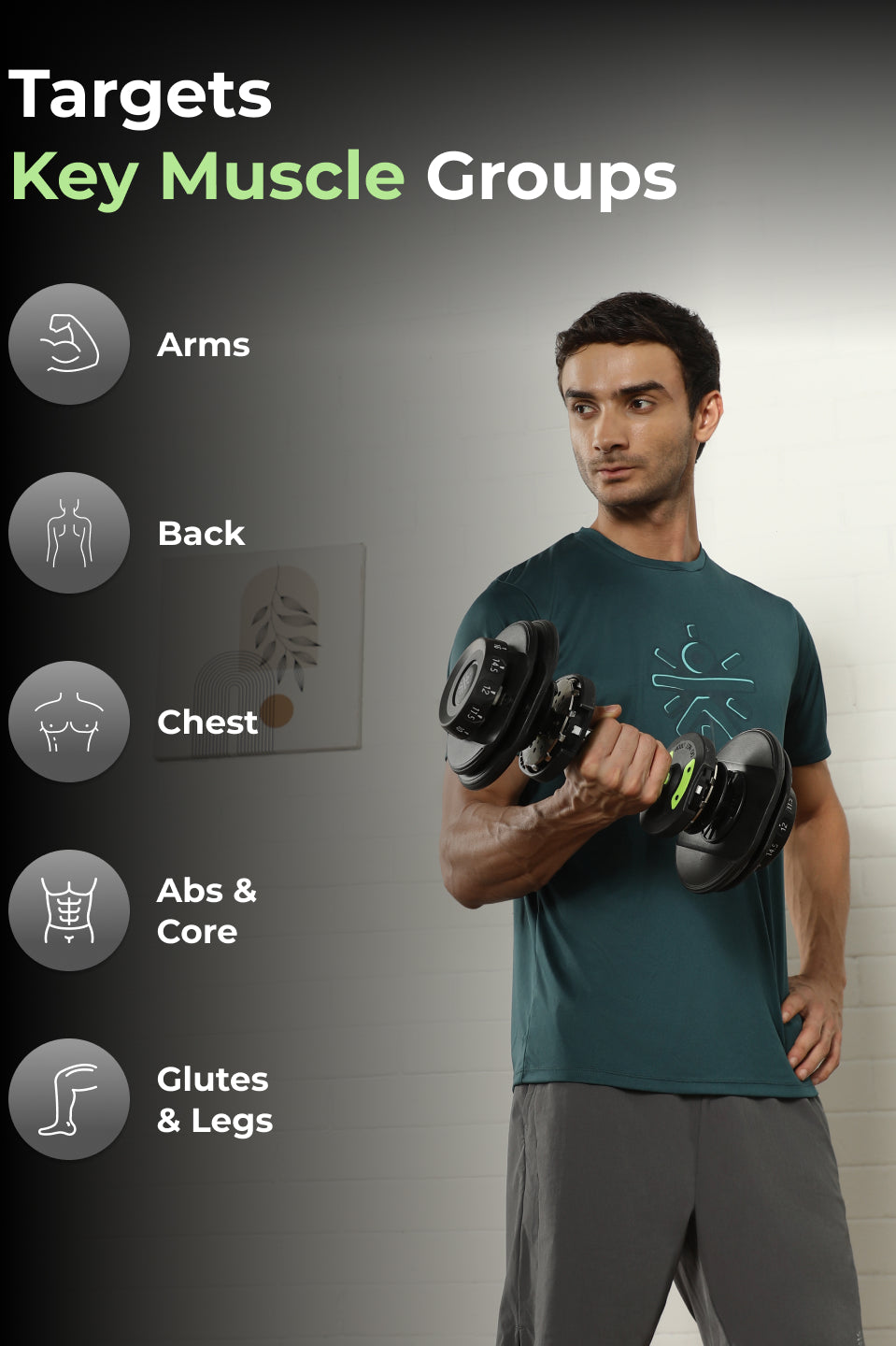 Cult 16kg Adjustable Dumbbell | 12 Weight Options (1.5kg-16kg) | Quick Weight Adjustment Dial | Non-Slip Compact Home Gym Dumbbell - Black