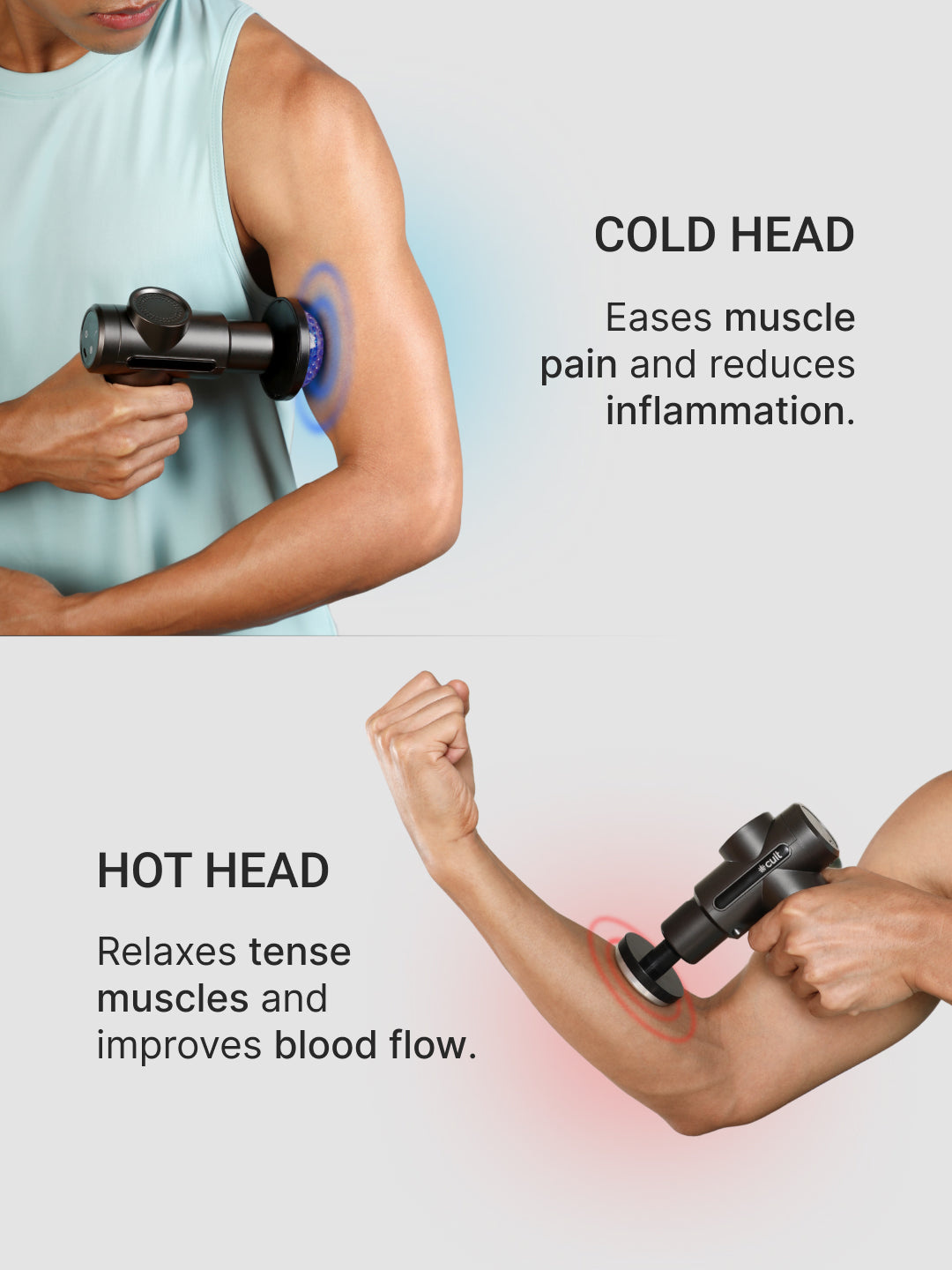 Cult Impact X, Full Body Gun Massager with Hot and Cold Therapy, 3000mAh battery, 6 Interchangeable heads, 6 Speed levels, Silicone head, Carry Pouch.