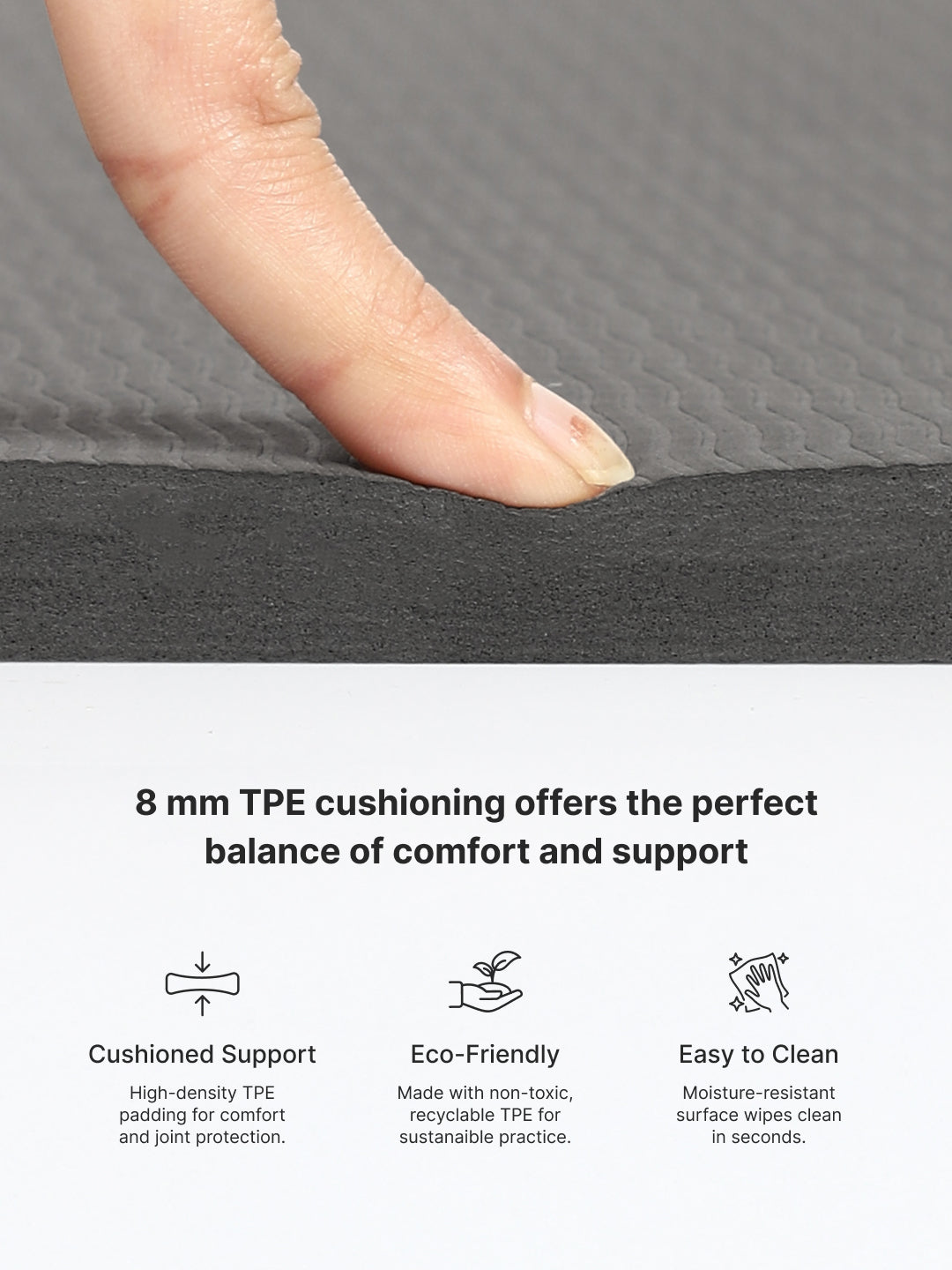 CULT Ultra Cushioned 8mm TPE Yoga & Pilates Mat Eco-Friendly, Skin-Friendly, Anti-Skid, Tear-Resistant, Lightweight & Portable with Carry Strap and Bag Ideal for Home, Gym & Outdoor Workouts - Dark Grey