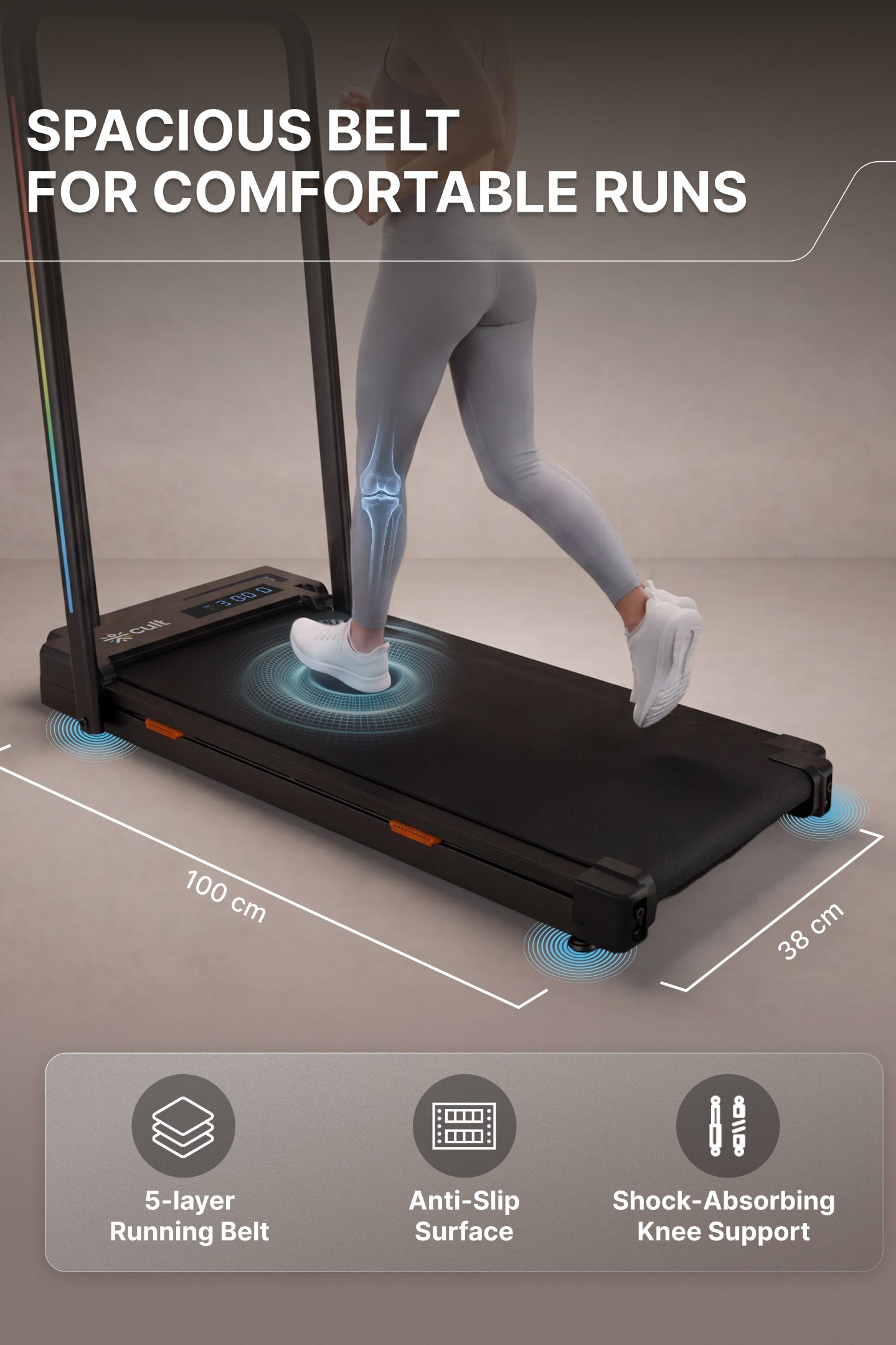 Cult Smart Walking Pad with Auto Speed Adjustment | 4 HP Peak BLDC Motor | 2-Level Incline | LED Display | 120 kg Capacity | Compact & Foldable | Walking Pad for Home