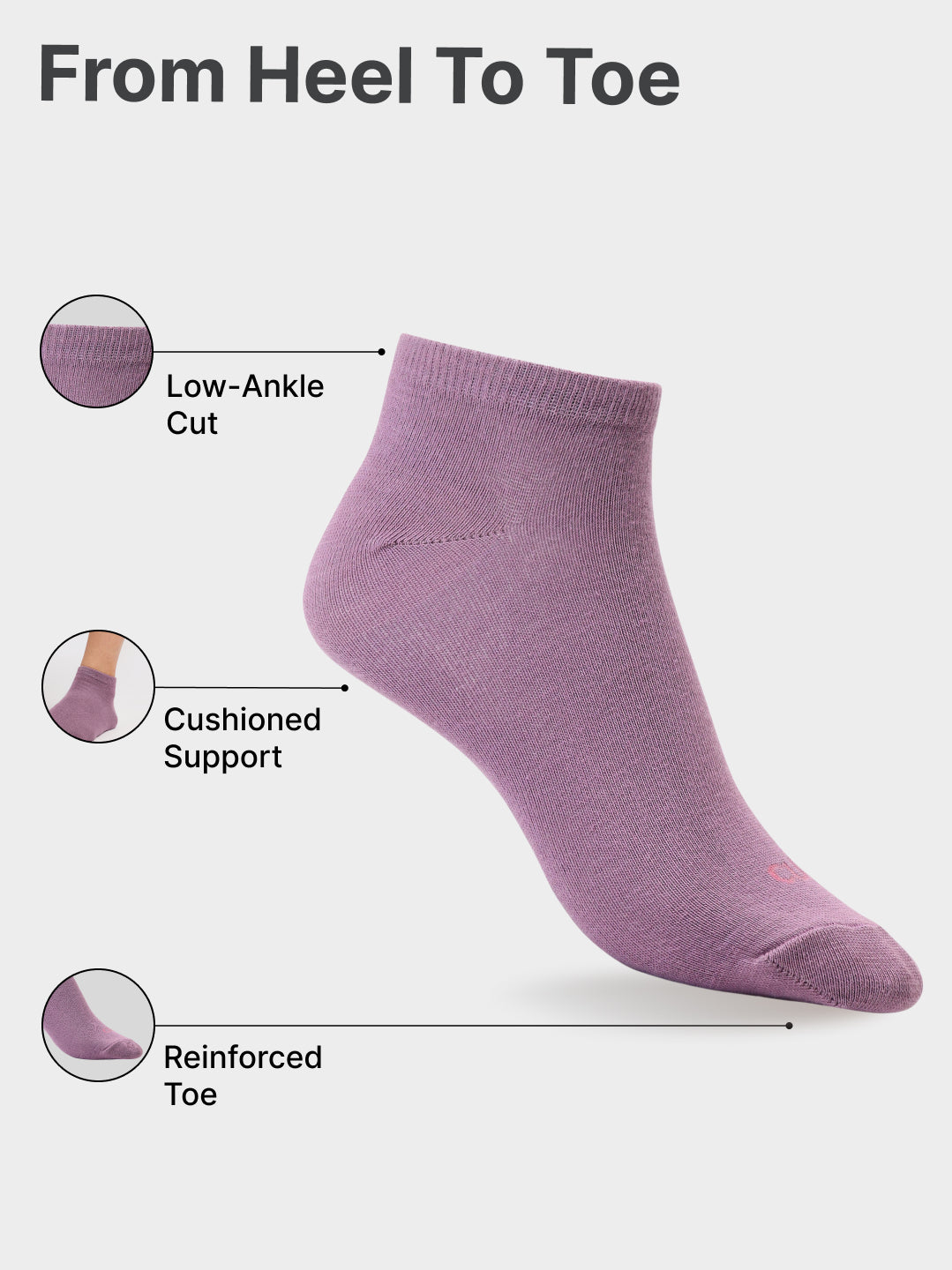 Casual Low Ankle Length Cotton Pack of 3 Pink,Maroon & Purple Socks Women