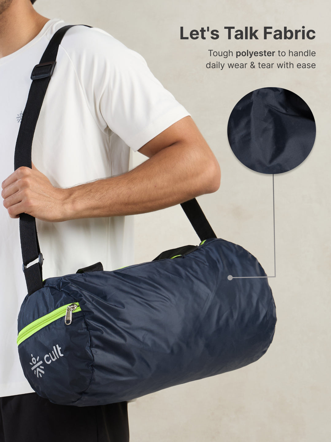 cult 20 Litre Foldable Gym/Duffle Bag for Men & Women Duffle Bag with Side Pocket & Shoulder Strap Comfortable Handle Neon