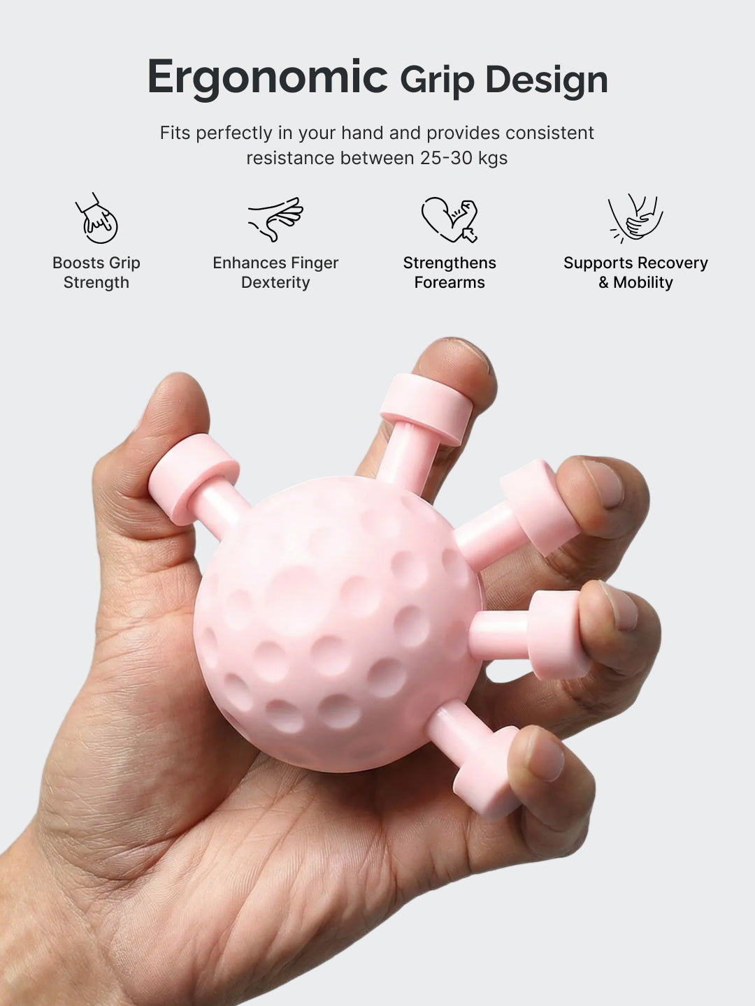 CULT Round Hand Gripper 25–30kg Resistance – Portable ABS Grip Strengthener for Forearm, Wrist & Finger Training Pink
