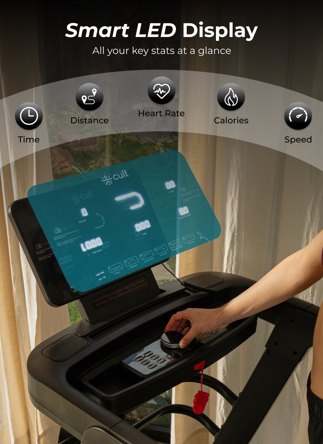 Cult SmartStrideSprint BLDC Motor (6HP Peak) Treadmill with Massager | Max Weight: 140kg | 15 Level Auto Incline (with 6 Months extended warranty)