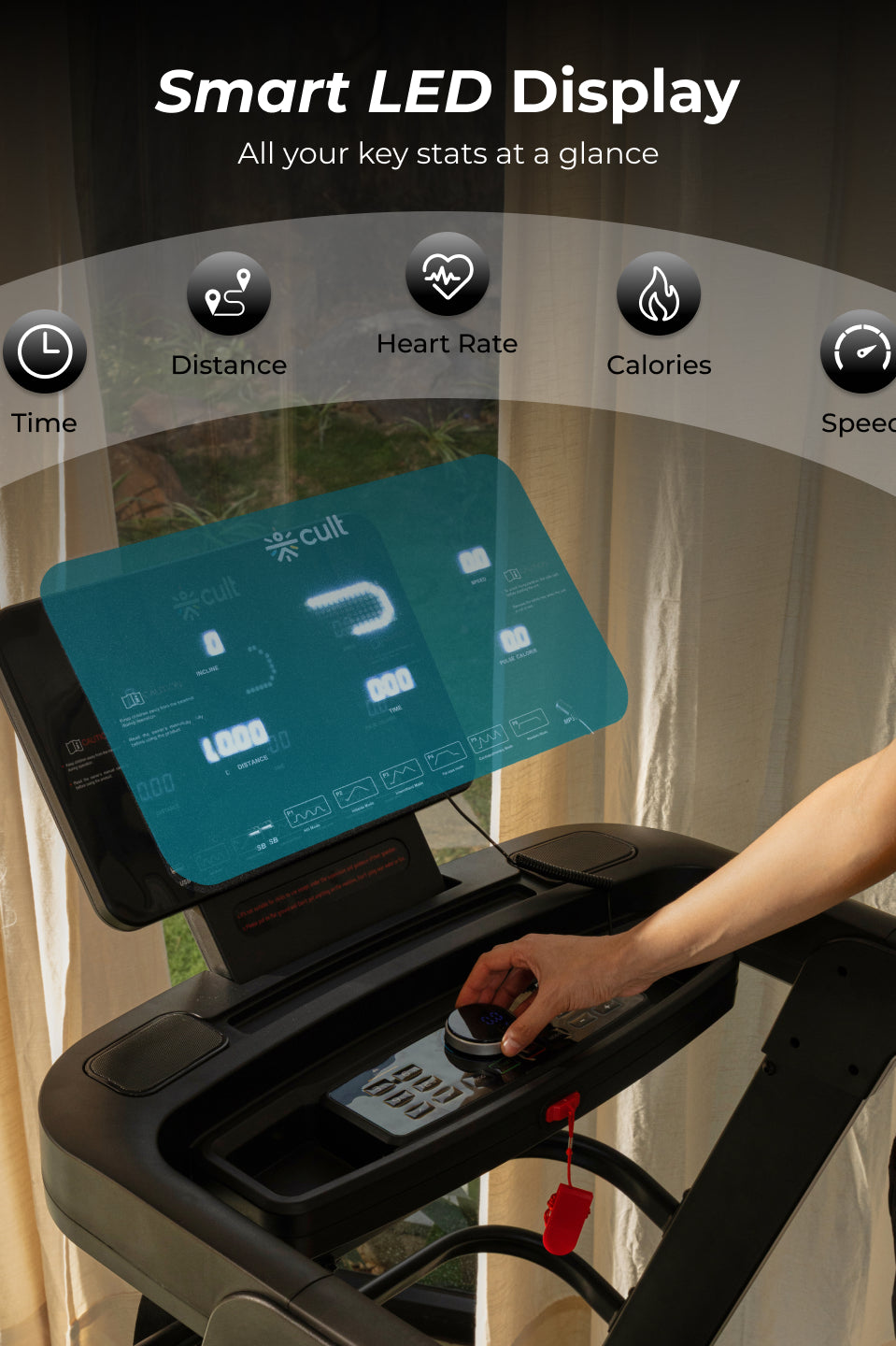 Cult SmartStrideSprint BLDC Motor (6HP Peak) Treadmill with Massager | Max Weight: 140kg | 15 Level Auto Incline (with 6 Months extended warranty)