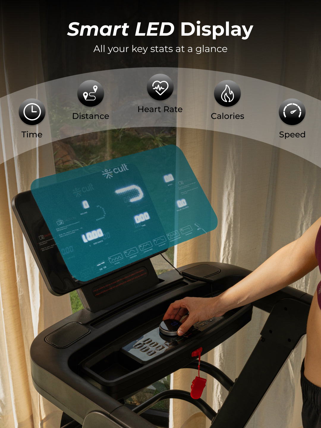 Cult SmartStrideSprint BLDC Motor (6HP Peak) Treadmill with Massager | Max Weight: 140kg | 15 Level Auto Incline (with 6 Months extended warranty)