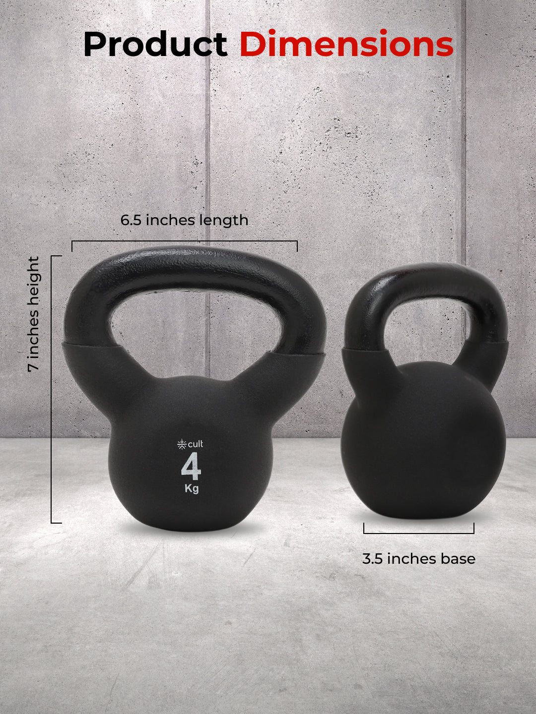 Cult 4kg Neoprene Anti-Slip Grip Kettlebell for Home Workout - Black