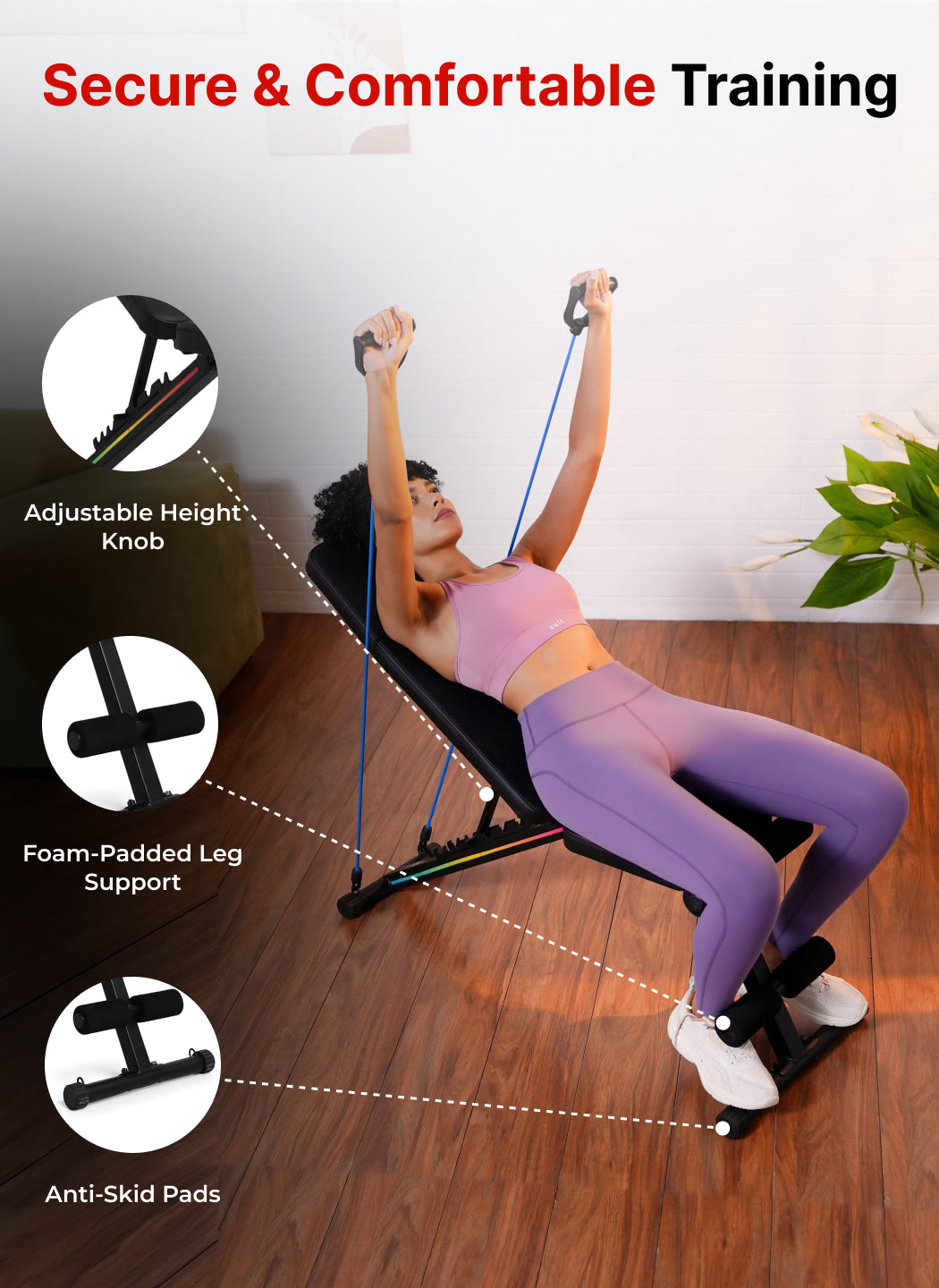 Cult Strivo Foldable Adjustable Workout Bench | 350Kg Max Weight | 8-Level Incline & Decline | High-Density Cushioning & Heavy-Duty Steel Frame Home Use Bench