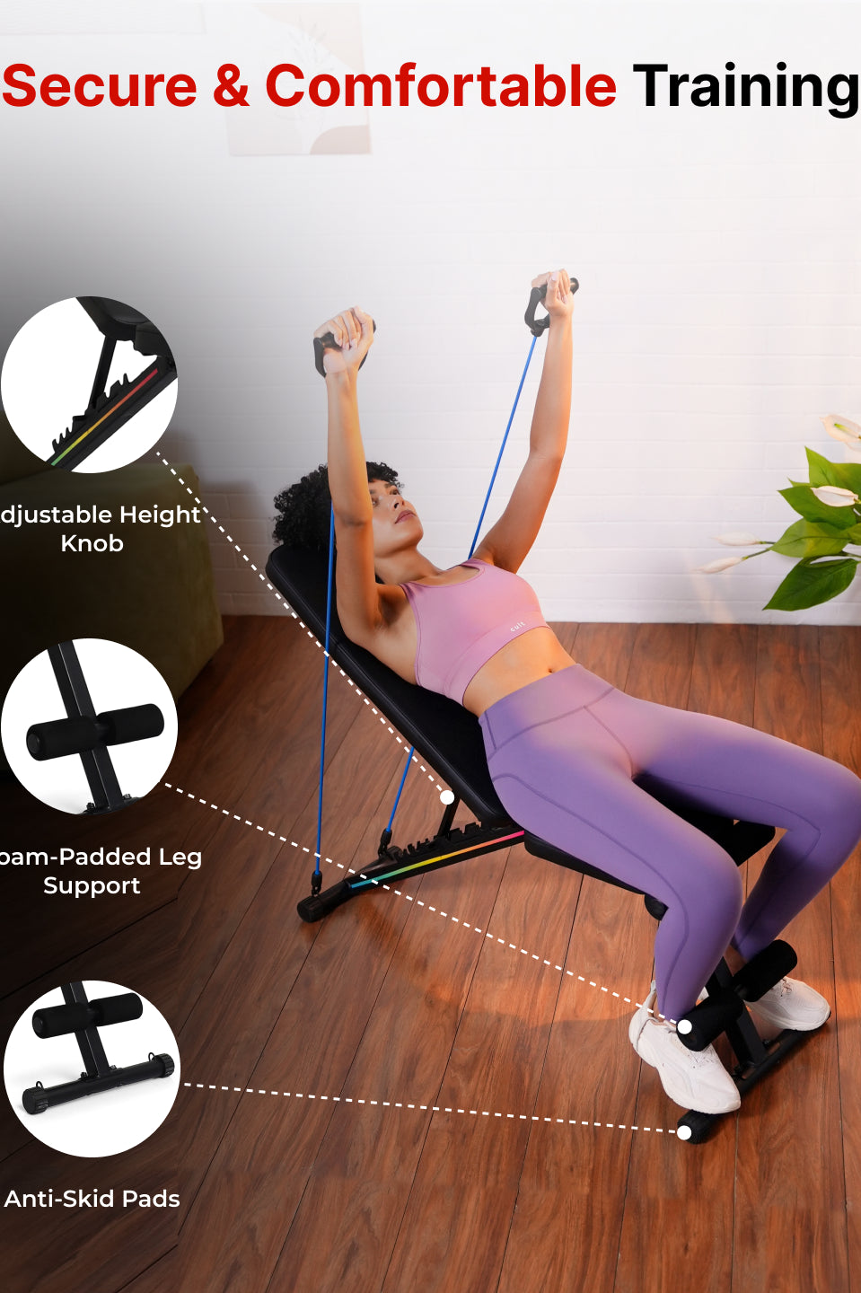 Cult Strivo Foldable Adjustable Workout Bench | 350Kg Max Weight | 8-Level Incline & Decline | High-Density Cushioning & Heavy-Duty Steel Frame Home Use Bench