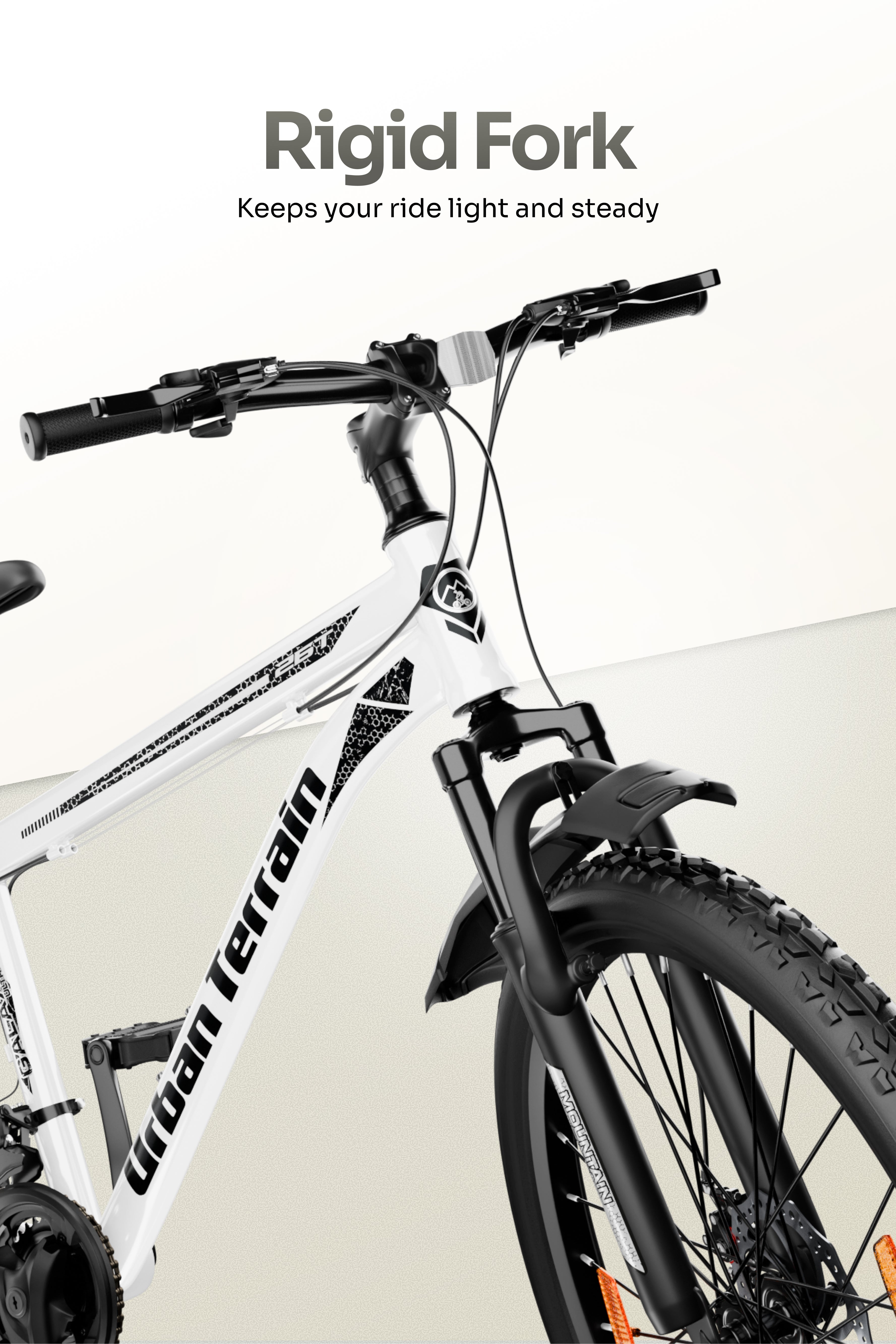 Galaxy Ultra Mountain Bike Steel 21 Speed Cycle 26 inch Tyre, White With Front Suspension, Single Wall Rim and Dual Disc Brakes Ideal For 5 ft to 5.7 ft
