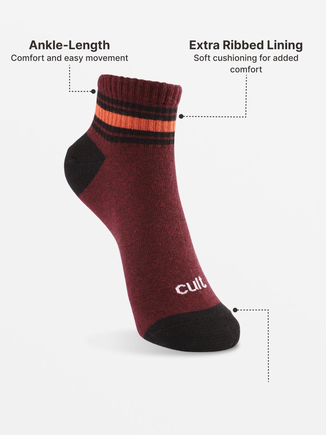 Sports Ankle Length Pack of 3 Olive,Teal & Maroon Patterned Women's Socks