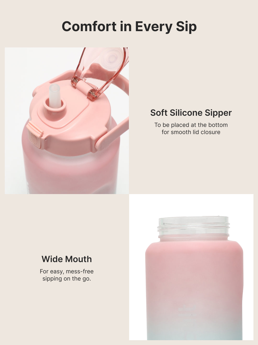 CULT Motivational Water Bottle 2L with Time Marker & Straw Large BPA-Free Gym Sipper Bottle, Portable Sports Water Bottle for Men & Women (Pink Blue)